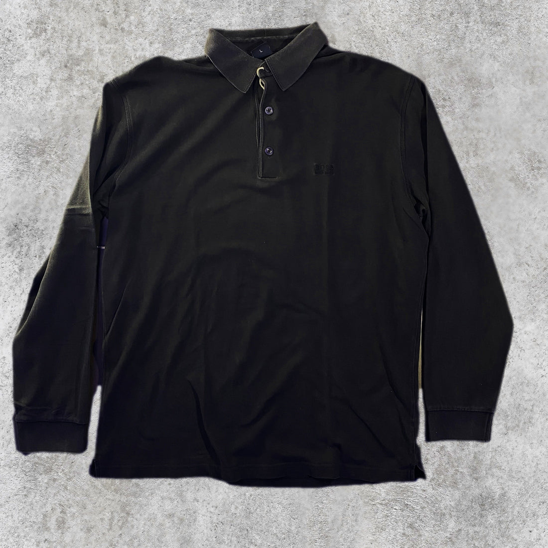 Polo Manga Larga Hugo Boss Piqué Logo BOSS Negro