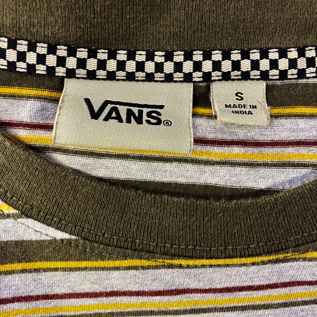 Camiseta Manga Larga Vans a Rayas Logo Bordado Gris