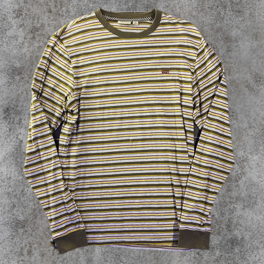 Camiseta Manga Larga Vans a Rayas Logo Bordado Gris
