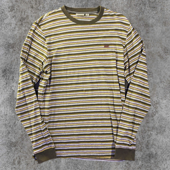 Camiseta Manga Larga Vans a Rayas Logo Bordado Gris