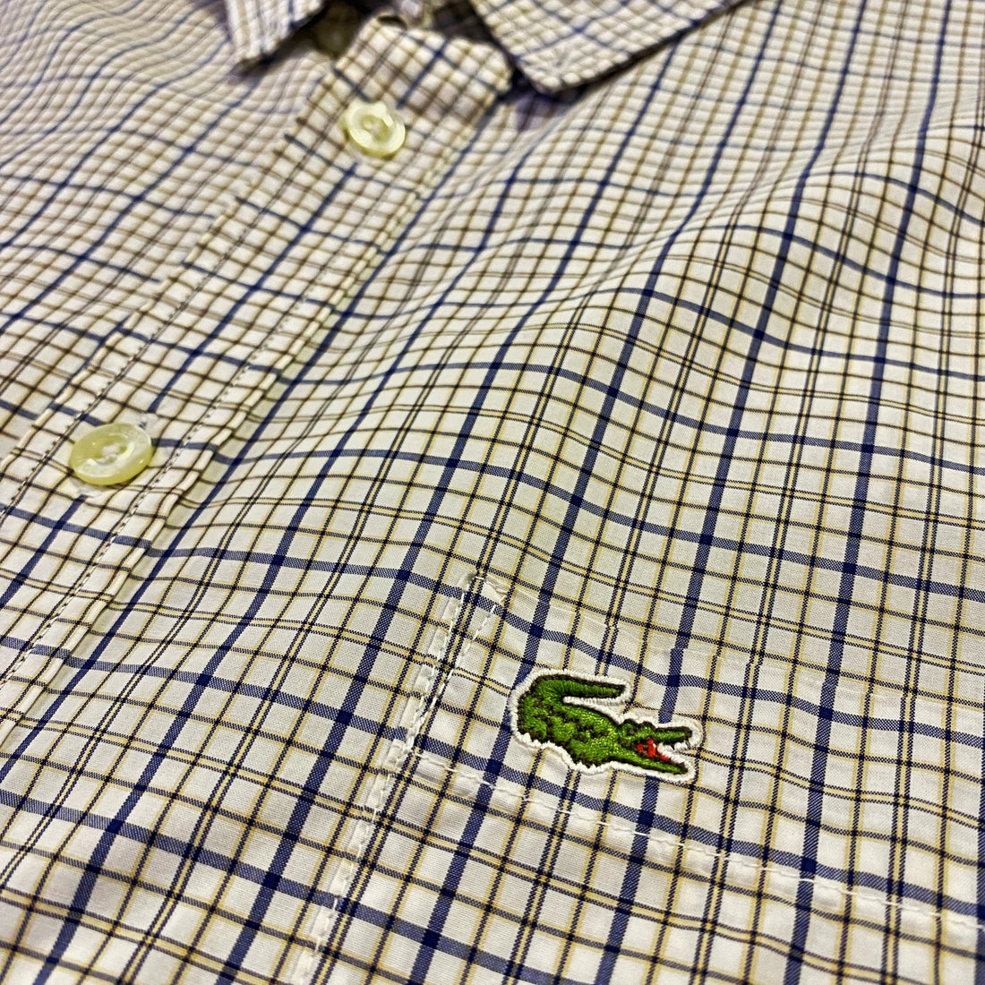 Camisa Lacoste Cuadros Crema Manga Corta