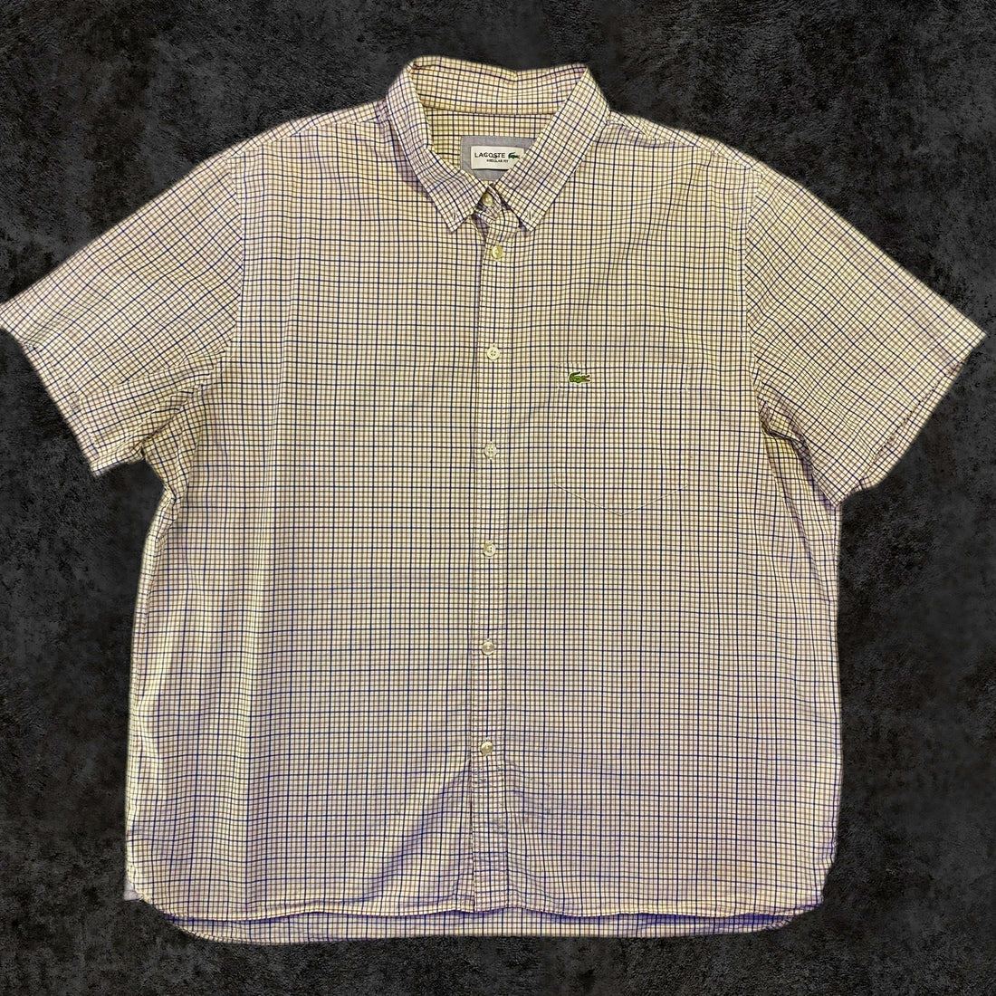 Camisa Lacoste Cuadros Crema Manga Corta