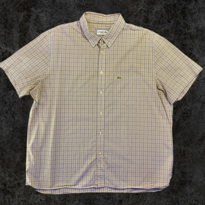 Camisa Lacoste Cuadros Crema Manga Corta
