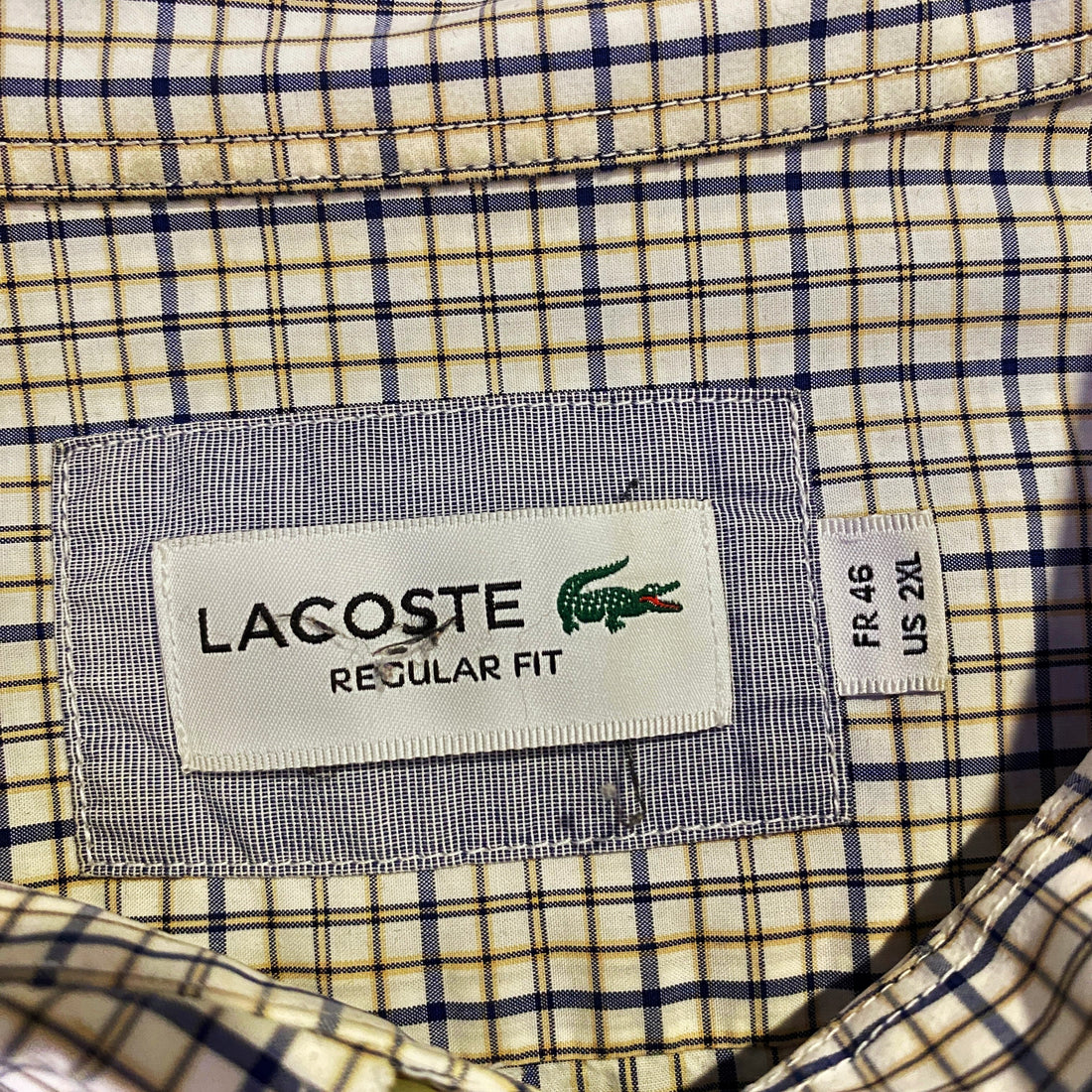 Camisa Lacoste Cuadros Crema Manga Corta