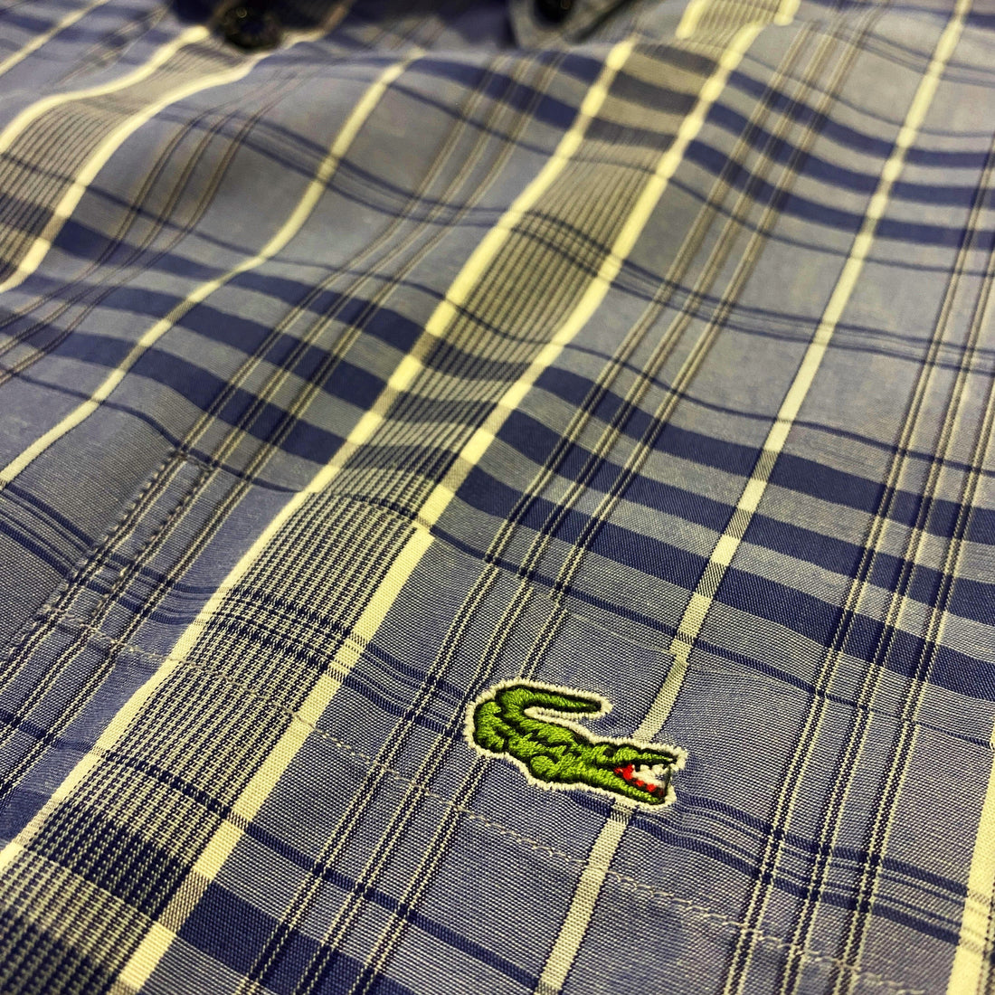 Camisa Lacoste Cuadros Azul Manga Corta