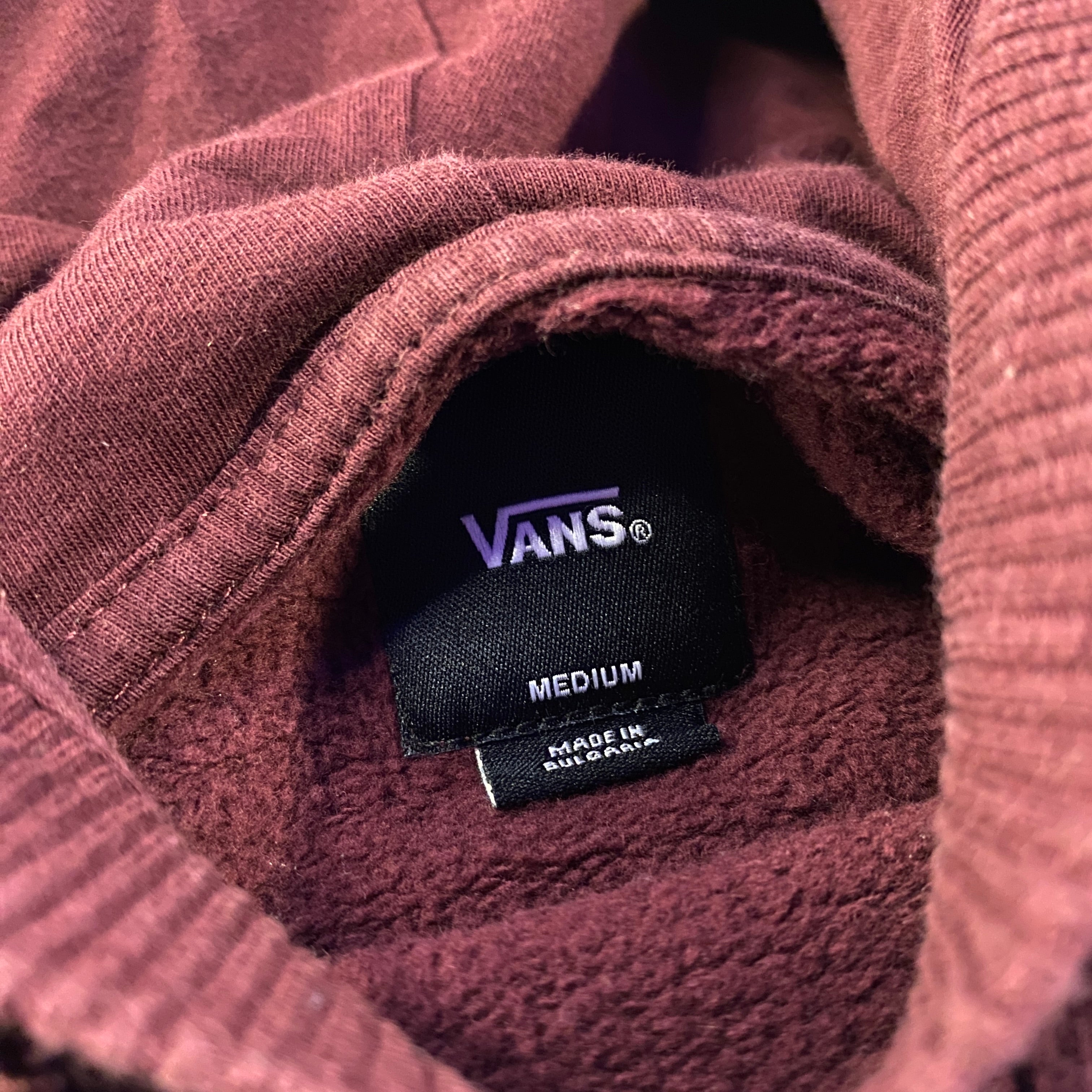 Sudadera Capucha Vans Logo Vertical Clásico Granate