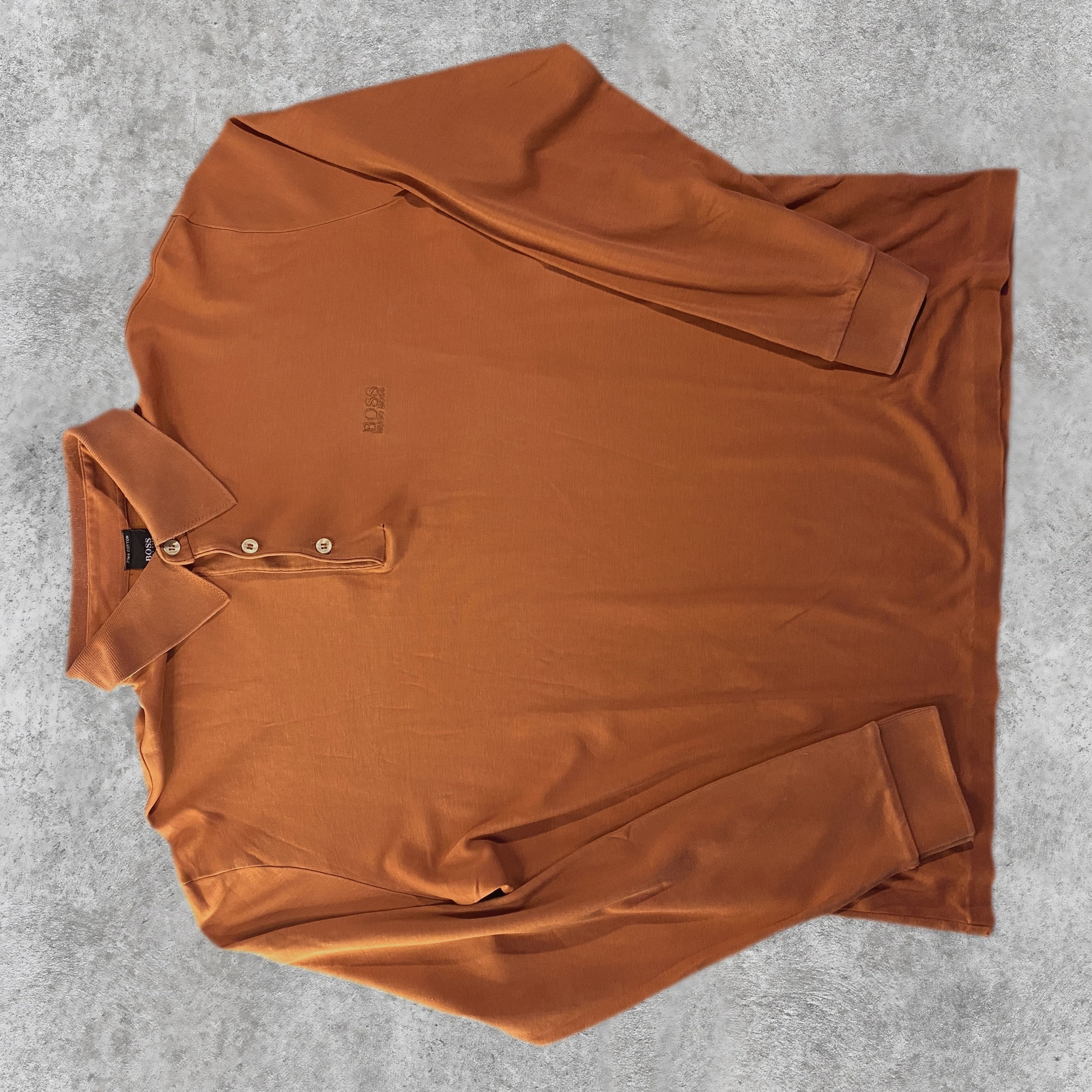 Polo Hugo Boss Manga Larga Pima Cotton Marrón - frontal