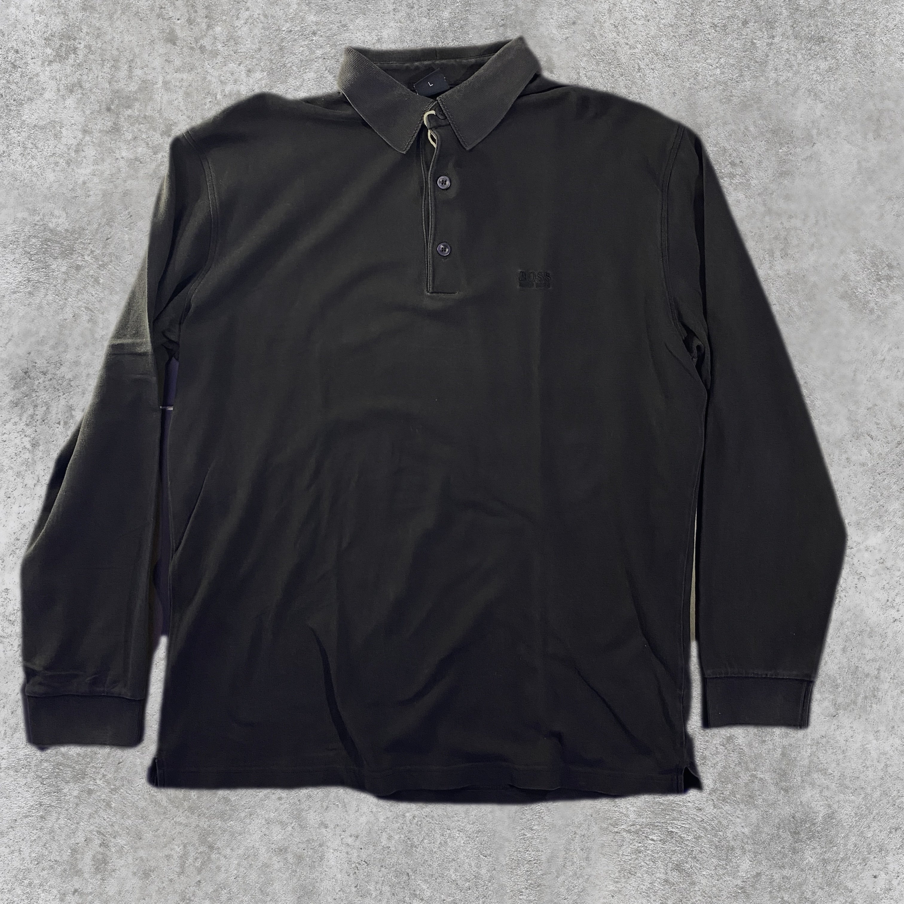 Polo Hugo Boss Manga Larga Pique Logo BOSS Negro - frontal