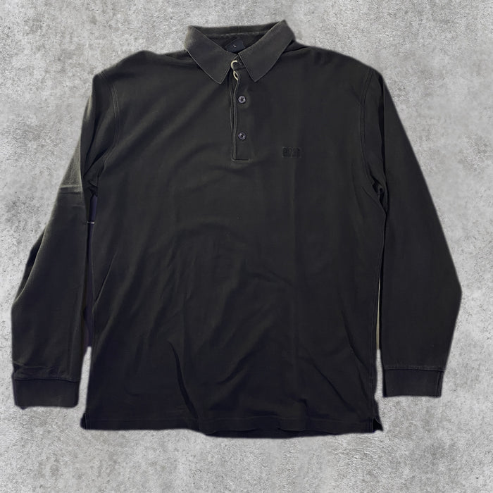 Polo Manga Larga Hugo Boss Piqué Logo BOSS Negro