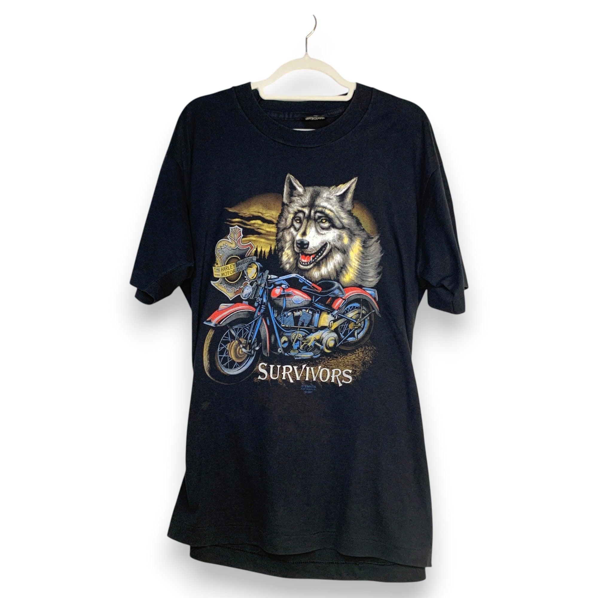 CAMISETA HARLEY-DAVIDSON "SURVIVORS" WOLF & MOTORCYCLE 1991