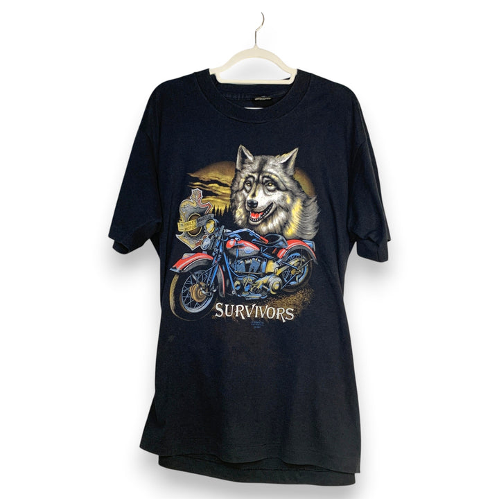 CAMISETA HARLEY-DAVIDSON "SURVIVORS" WOLF & MOTORCYCLE 1991