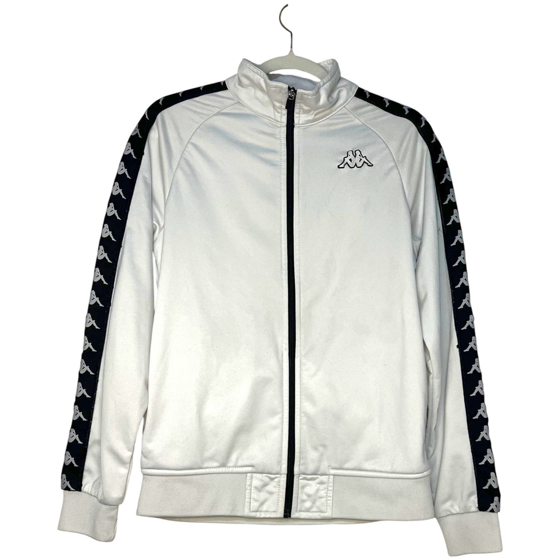 CHAQUETA KAPPA BLANCA CON BANDAS NEGRAS LOGO KAPPA