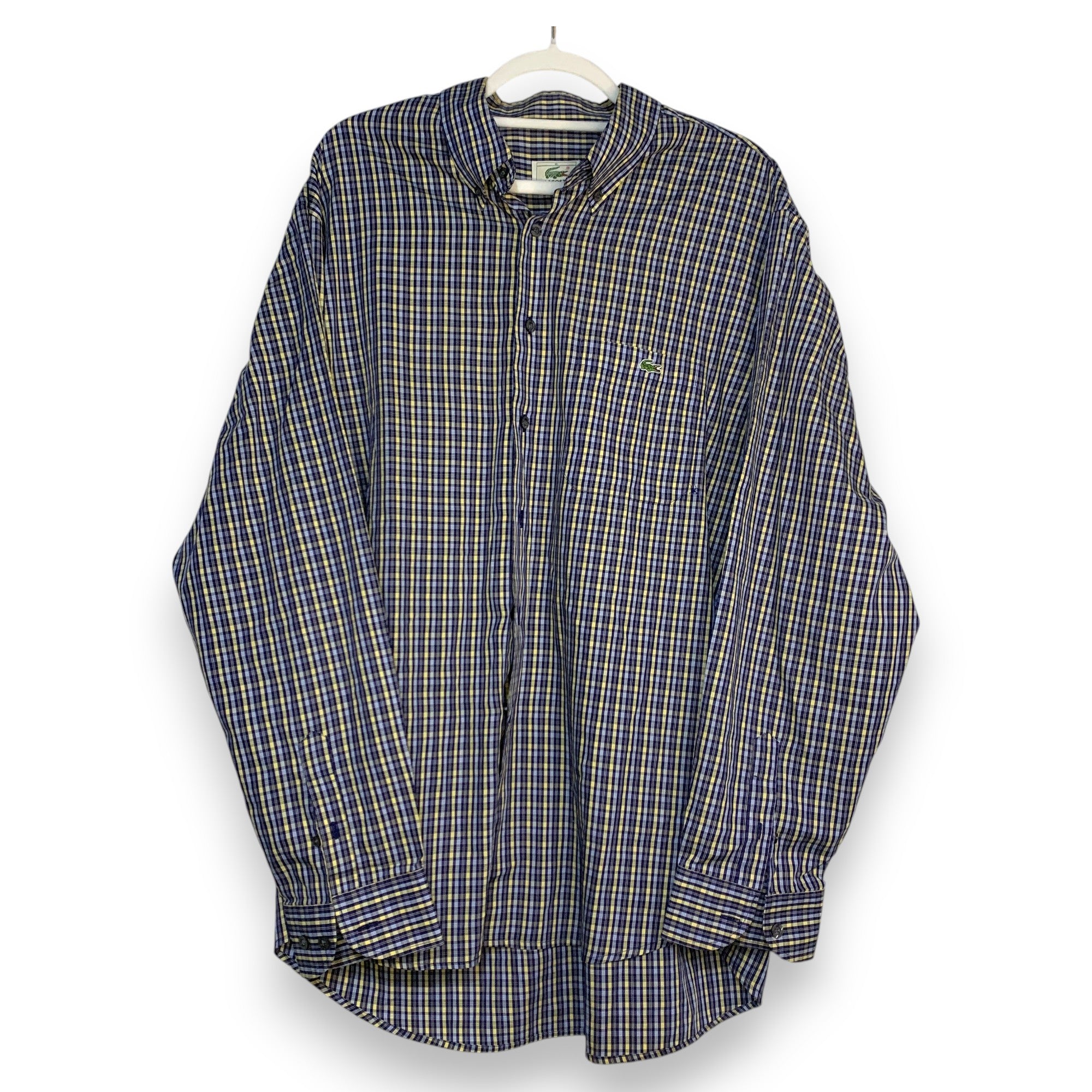 CAMISA LACOSTE CUADROS AZUL MARINO-AMARILLO TALLA XL / REGULAR FIT