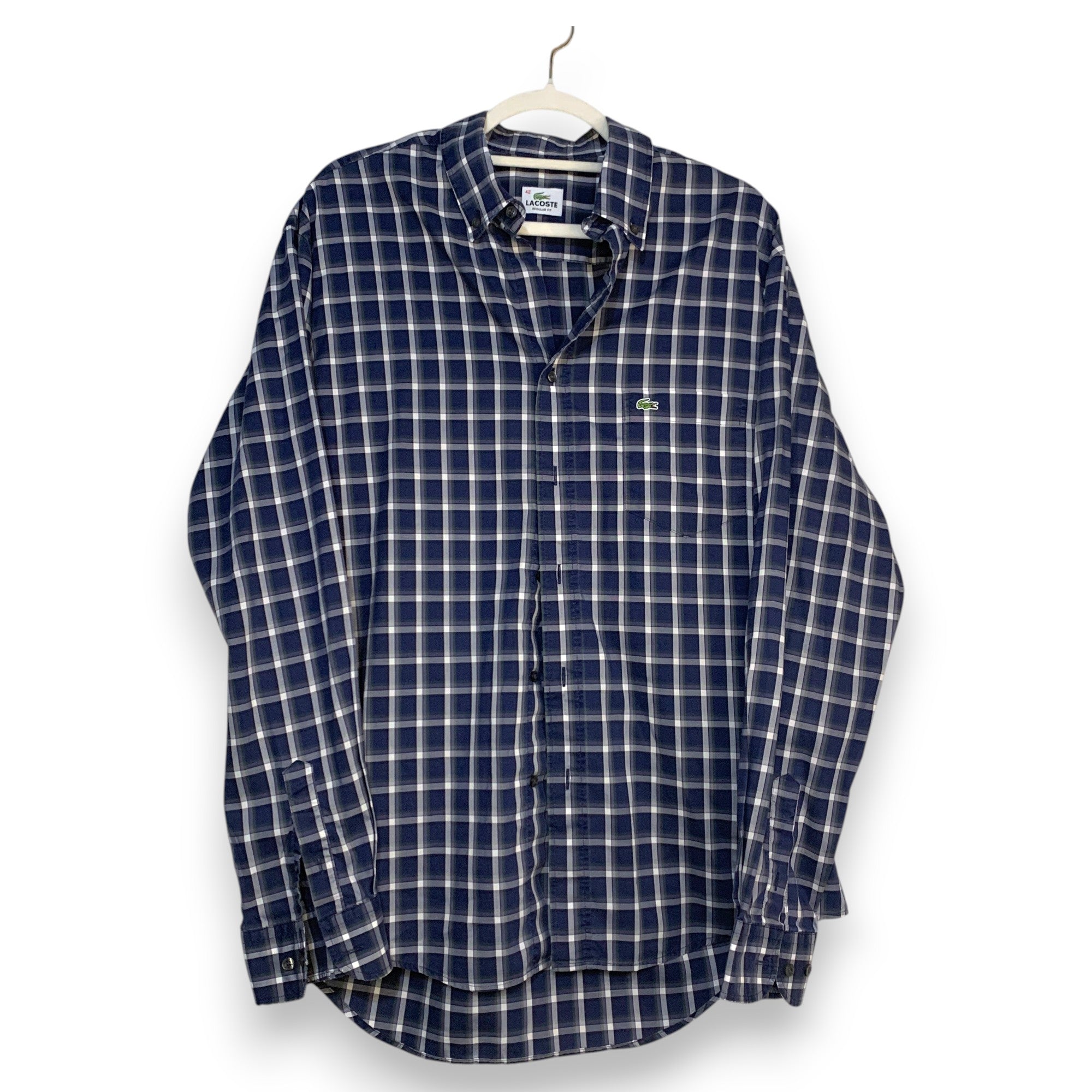 CAMISA LACOSTE CUADROS AZUL MARINO-GRIS TALLA 42 / REGULAR FIT