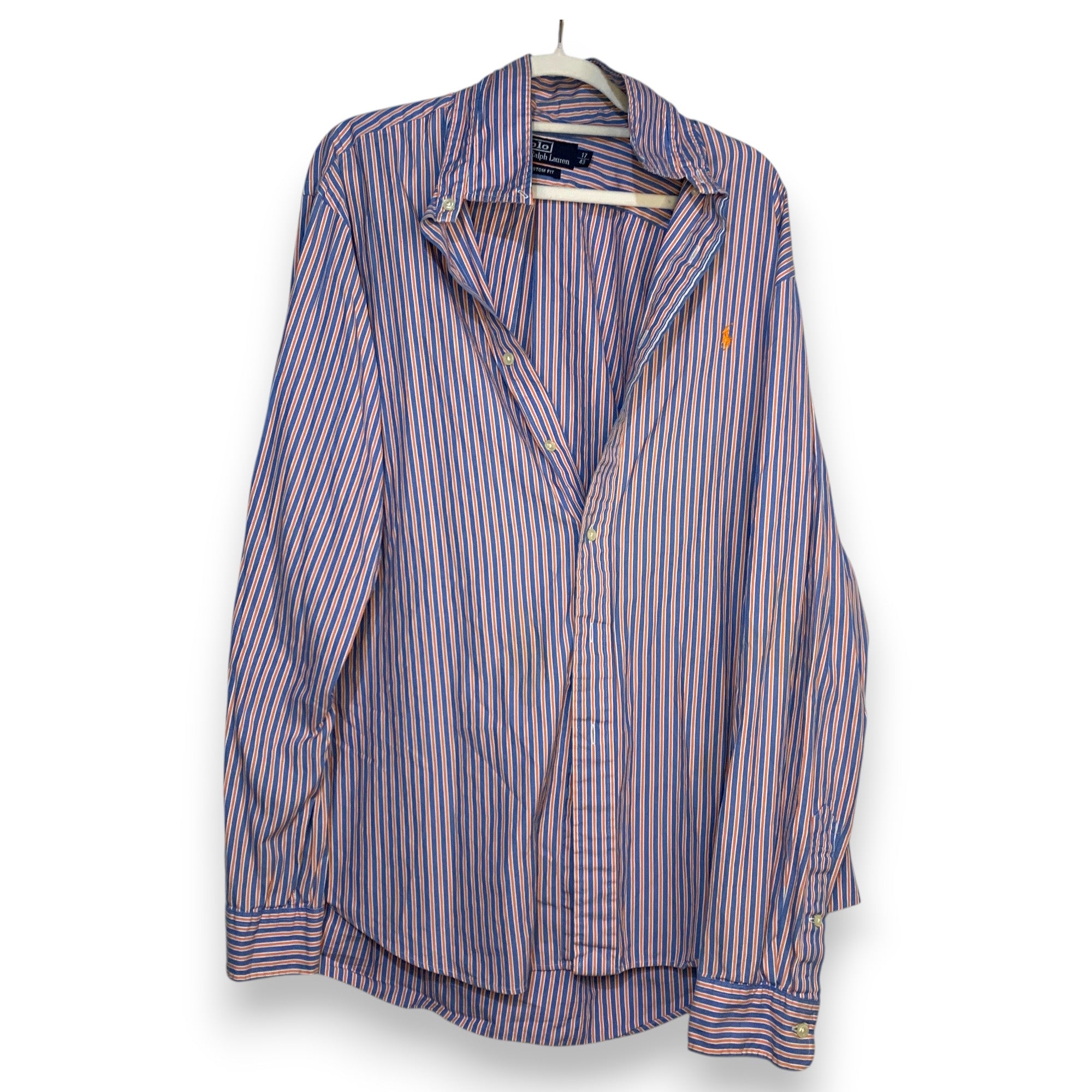 CAMISA POLO RALPH LAUREN OXFORD RAYAS AZUL-NARANJA TALLA 17 / CUSTOM FIT