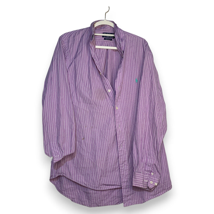 CAMISA POLO RALPH LAUREN OXFORD RAYAS LILA-AZUL CIELO TALLA 16-40/41 / L / CUSTOM FIT