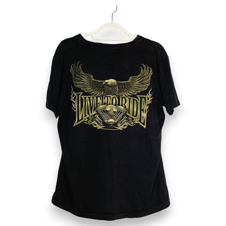 CAMISETA VINTAGE "LIVE TO RIDE" ÁGUILA Y MOTOCICLETA NEGRA TALLA L/XL