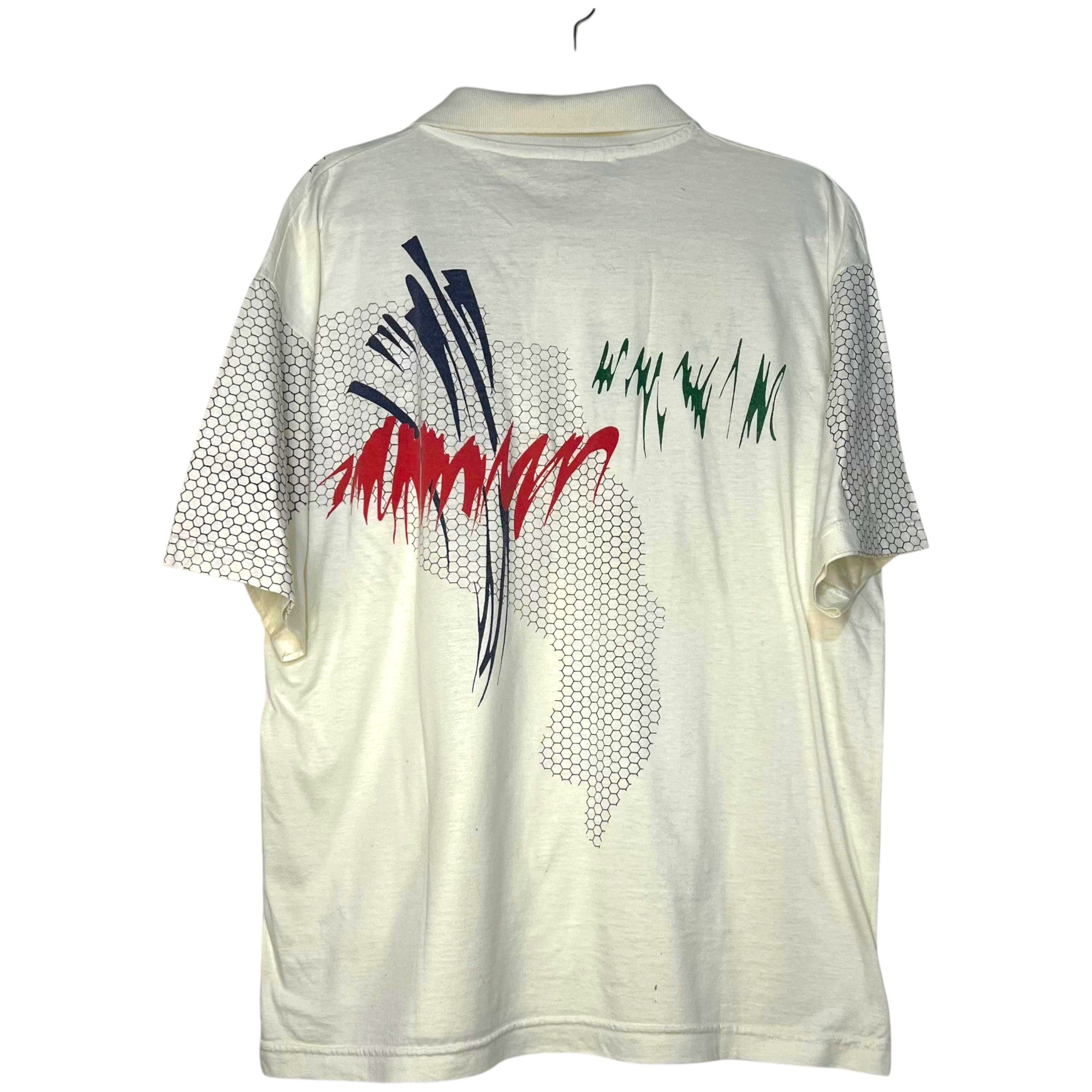 POLO DIESEL BLANCO CON PRINT GRÁFICO Y HEXÁGONOS