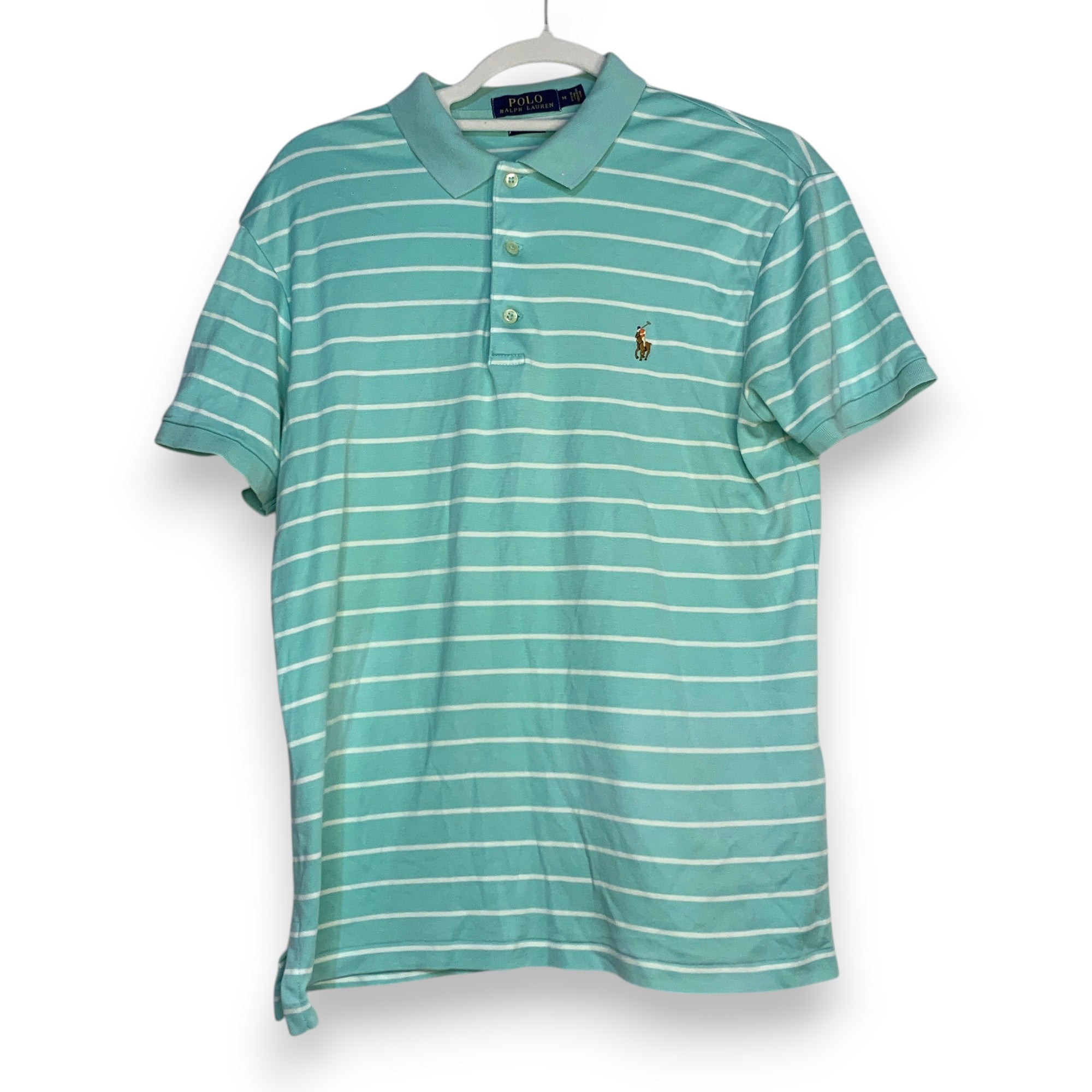 POLO RALPH LAUREN RAYAS VERDE AGUA + BLANCO TALLA M (SLIM FIT)