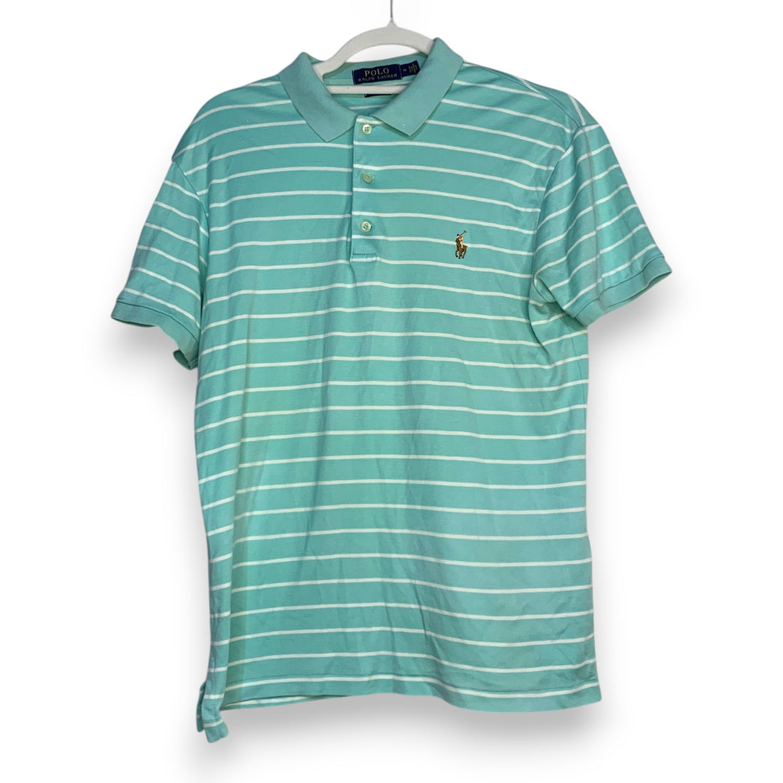 POLO RALPH LAUREN RAYAS VERDE AGUA + BLANCO TALLA M (SLIM FIT)