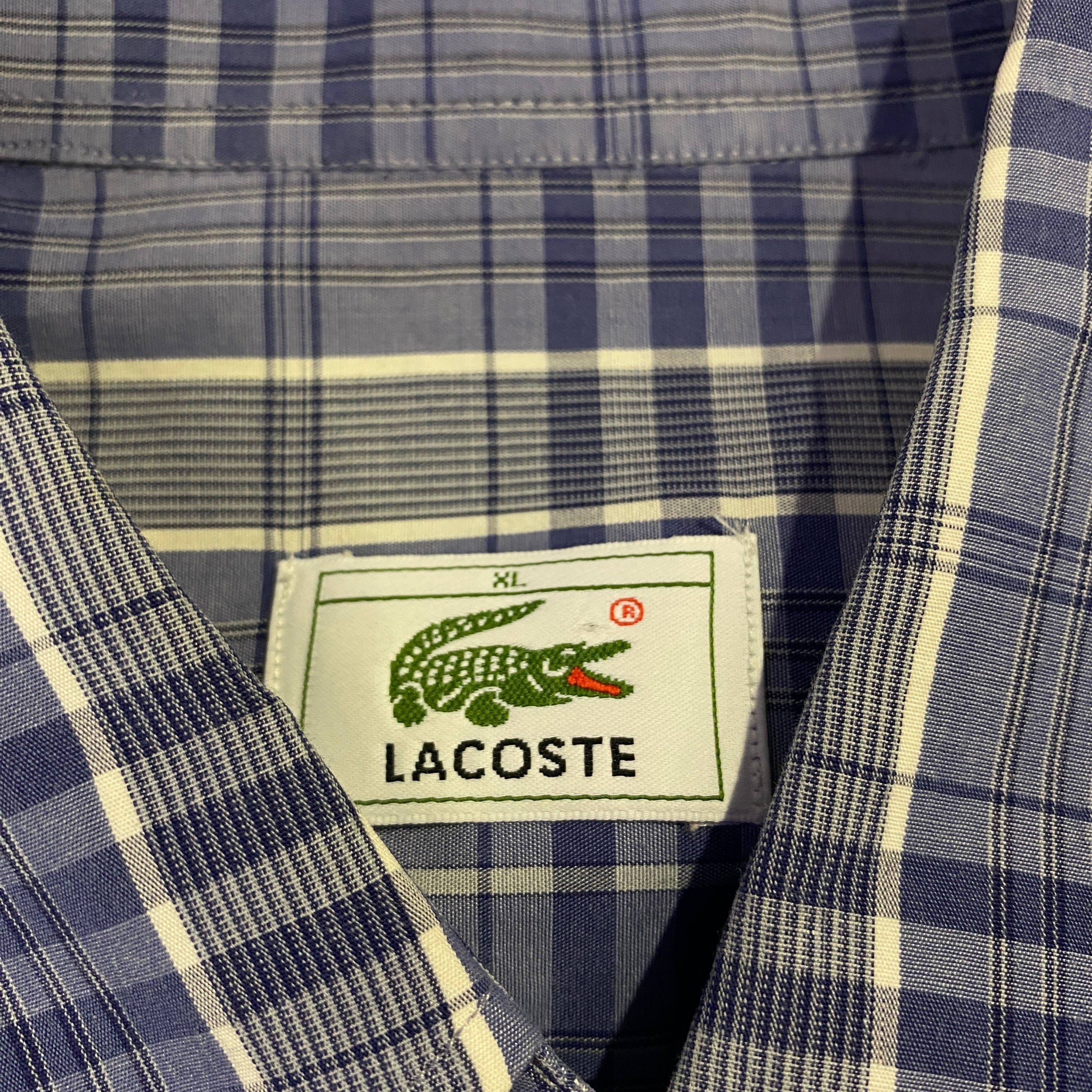 Camisa Lacoste cuadros azul manga corta - etiqueta