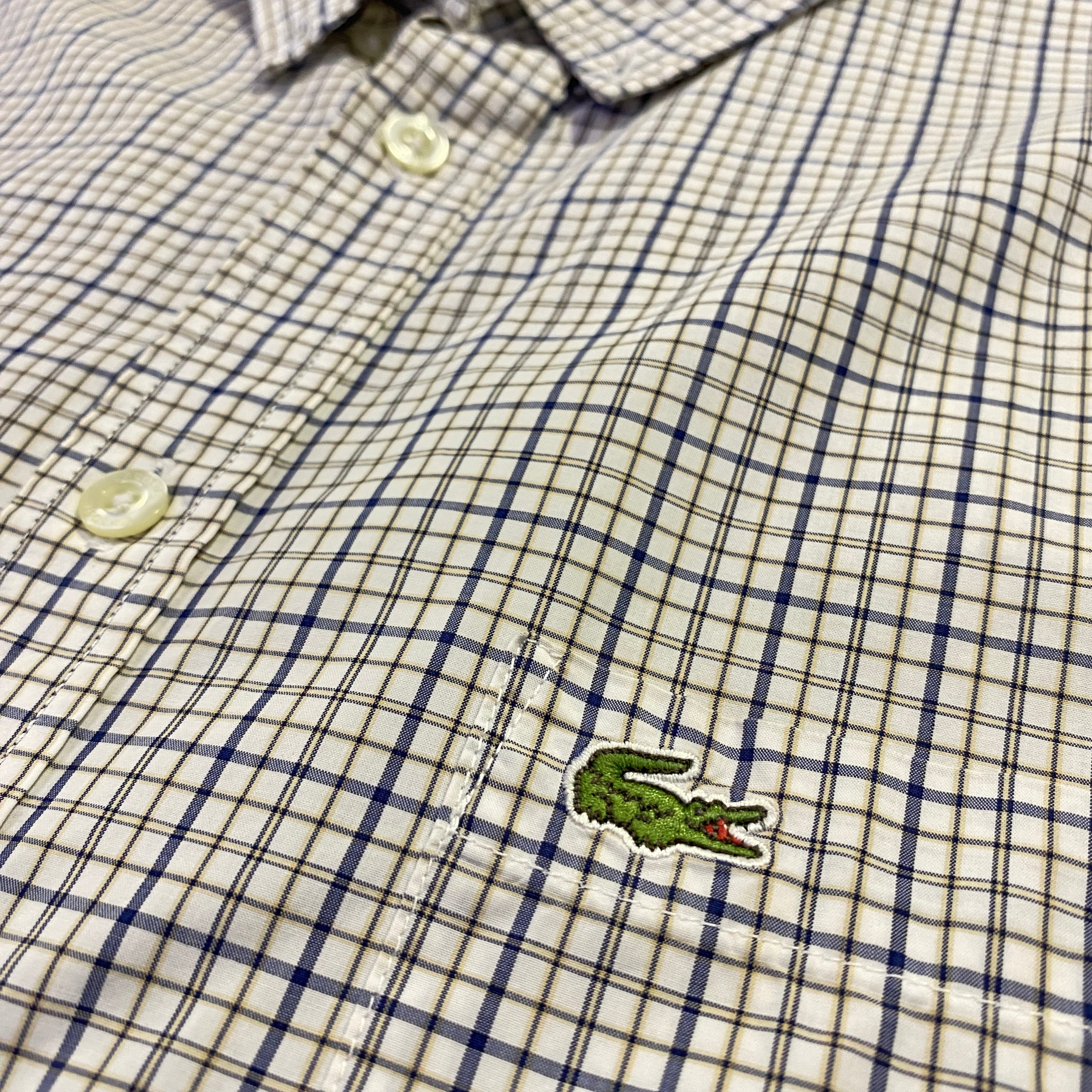 Camisa Lacoste cuadros crema - cocodrilo