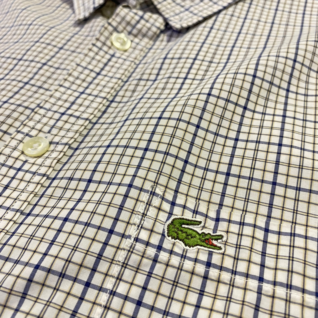 Camisa Lacoste cuadros crema - cocodrilo