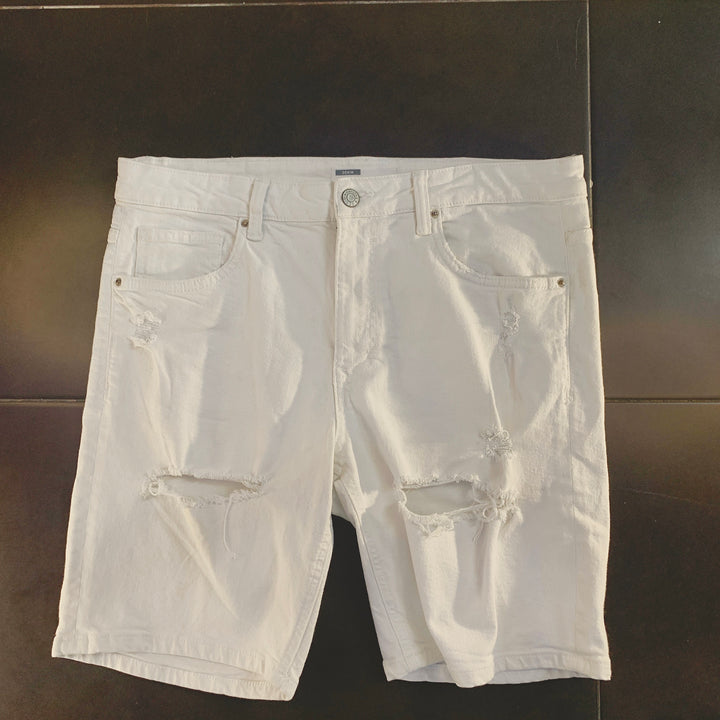 Pantalón Corto Bershka Vaquero Blanco Roto