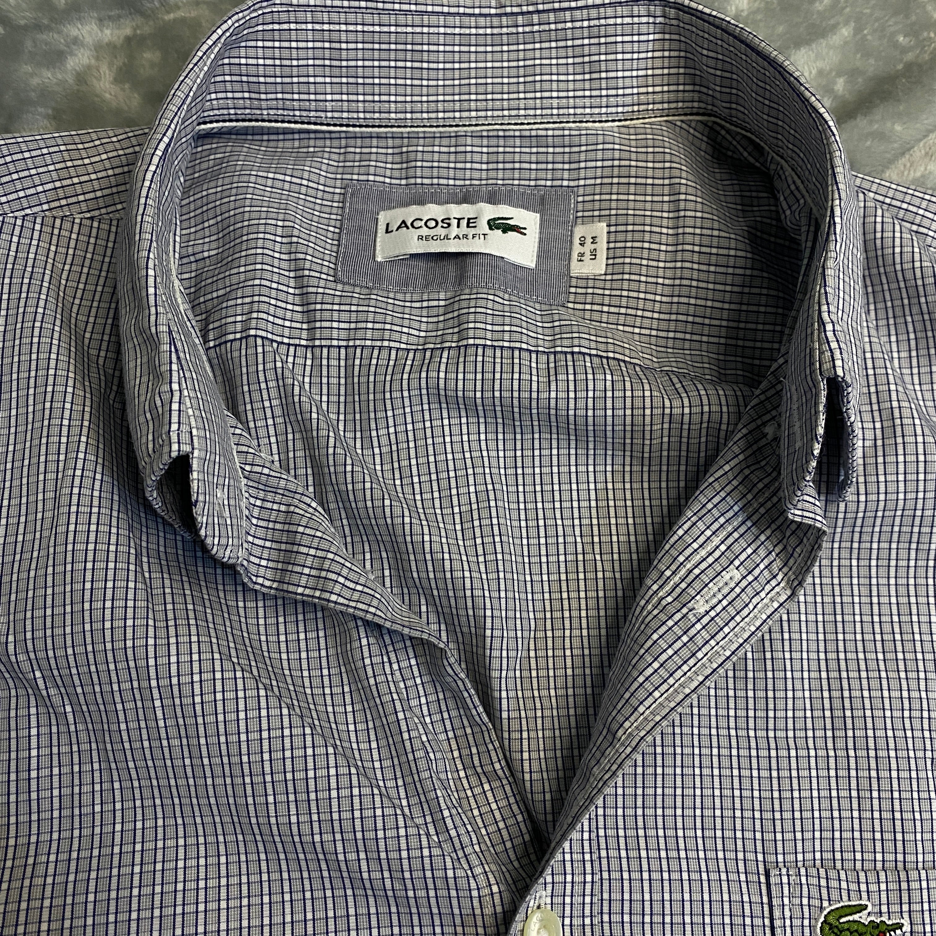 CAMISA LACOSTE REGULAR FIT CUADROS GRIS-AZUL M