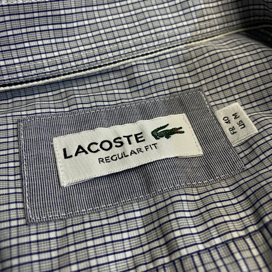 CAMISA LACOSTE REGULAR FIT CUADROS GRIS-AZUL M