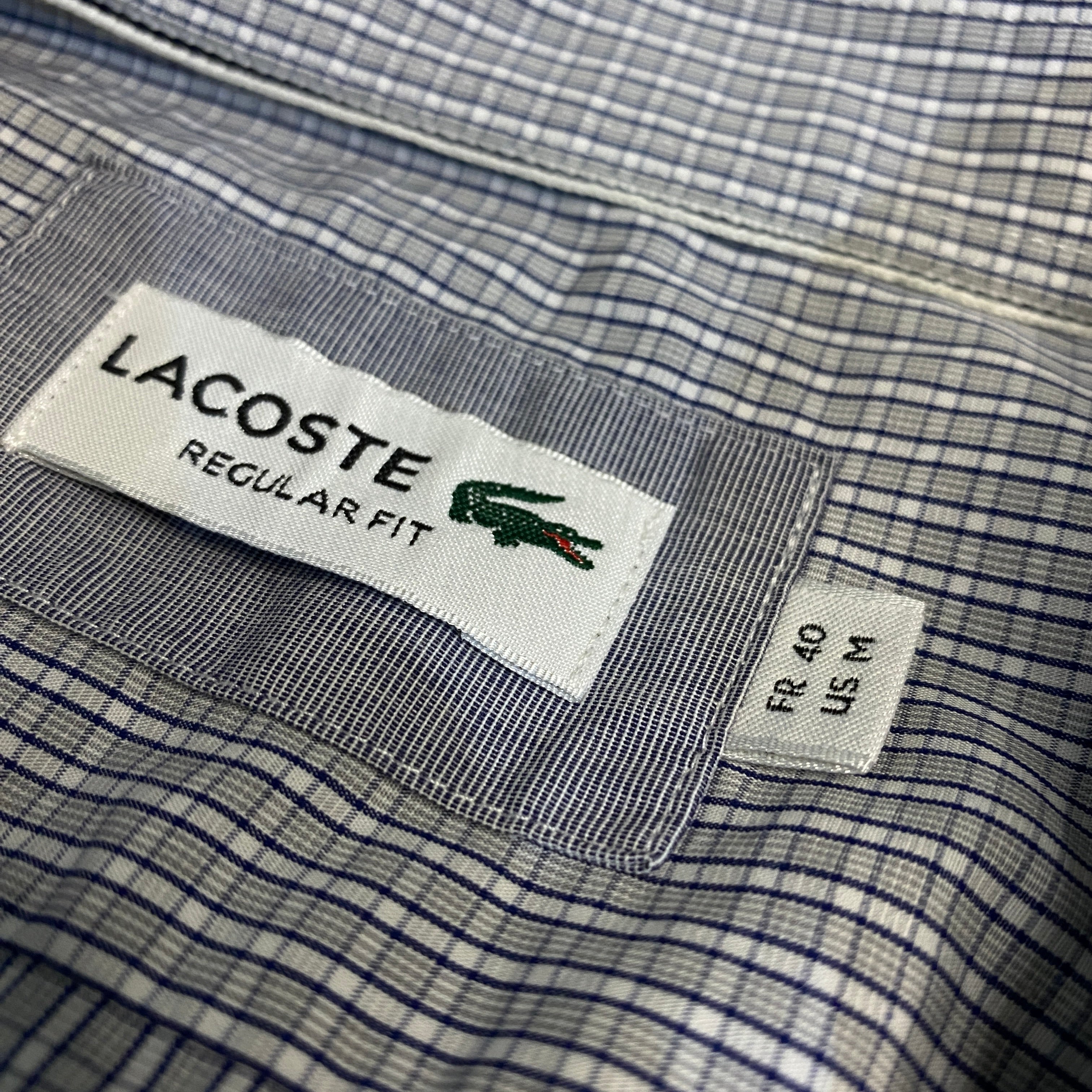 CAMISA LACOSTE REGULAR FIT CUADROS GRIS-AZUL M