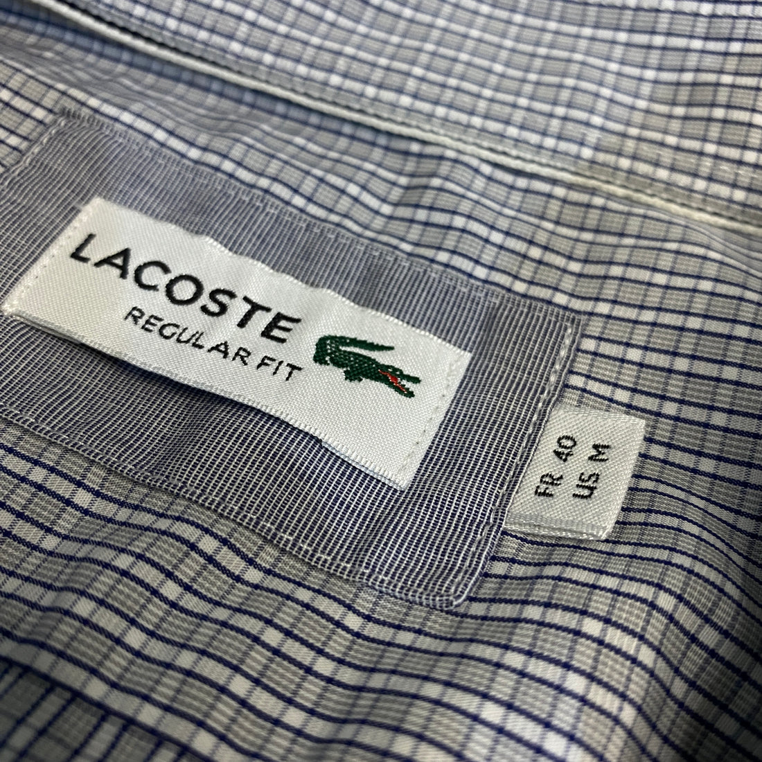 CAMISA LACOSTE REGULAR FIT CUADROS GRIS-AZUL M