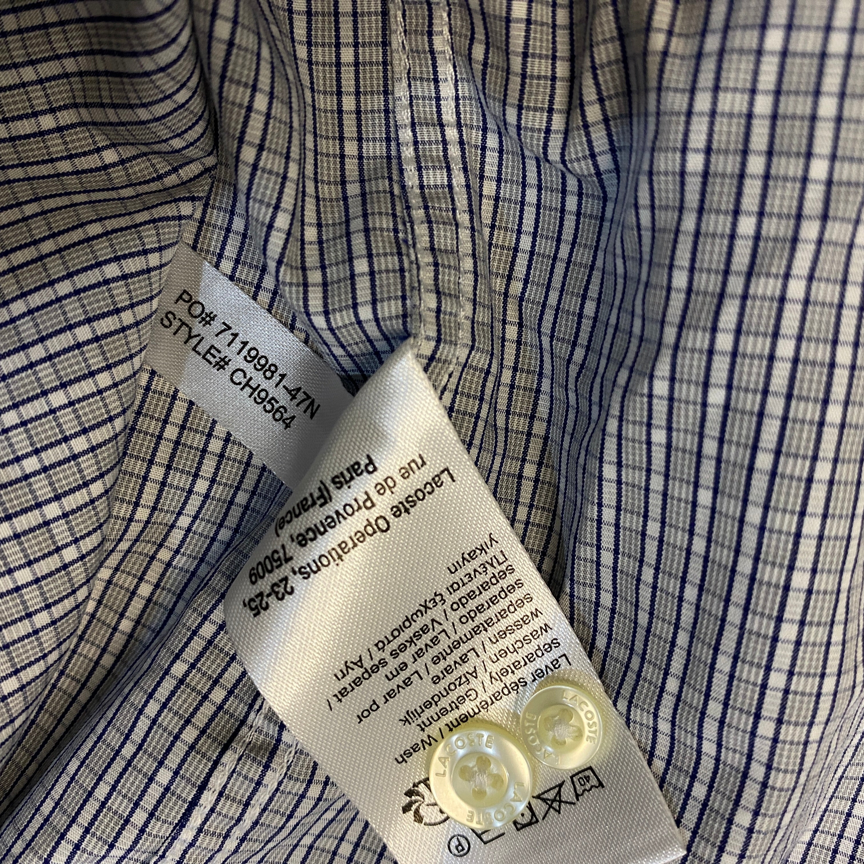 CAMISA LACOSTE REGULAR FIT CUADROS GRIS-AZUL M