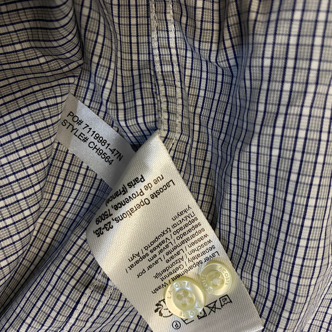 CAMISA LACOSTE REGULAR FIT CUADROS GRIS-AZUL M