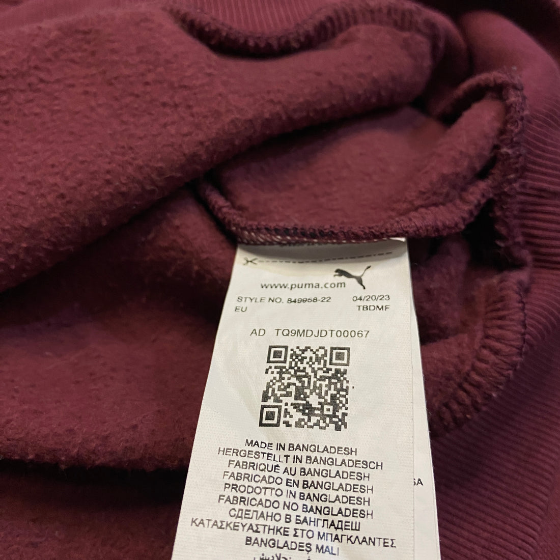 SUDADERA PUMA BURDEOS