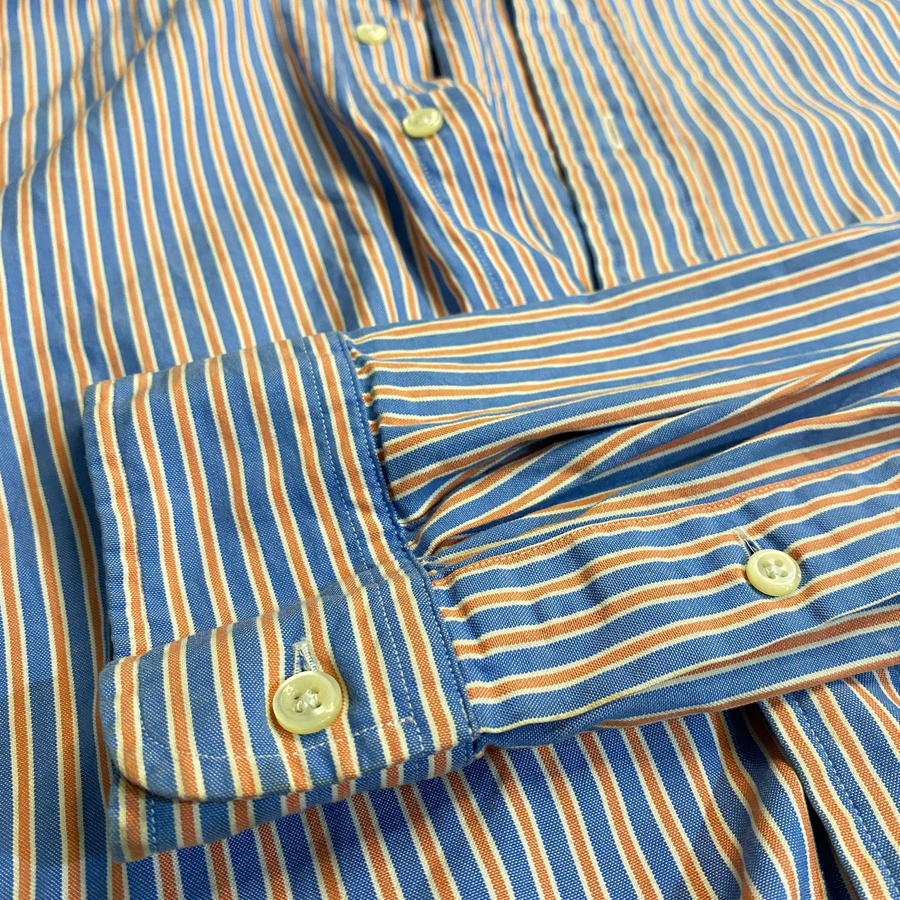 CAMISA POLO RALPH LAUREN OXFORD RAYAS AZUL-NARANJA TALLA 17 / CUSTOM FIT