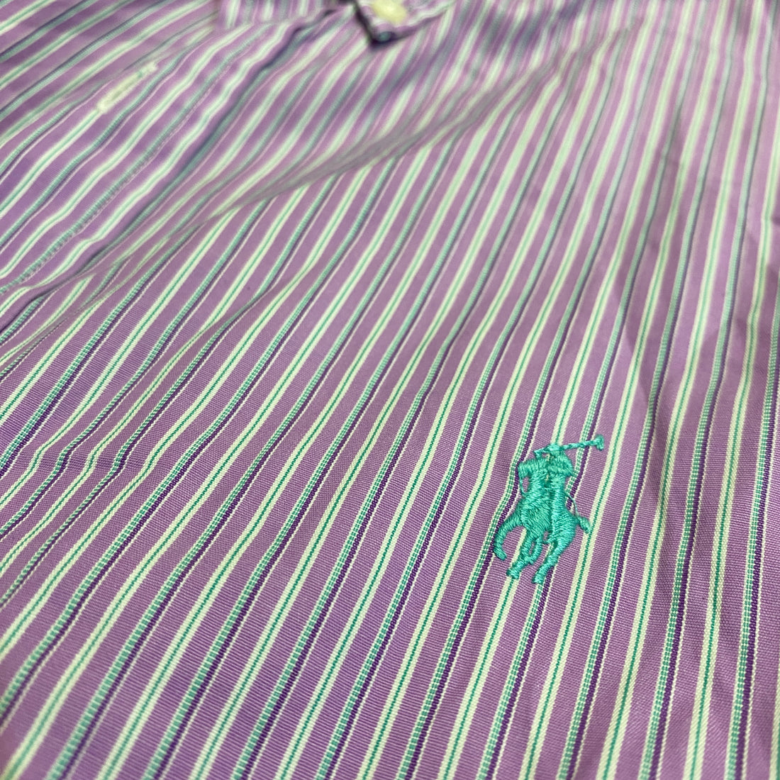 CAMISA POLO RALPH LAUREN OXFORD RAYAS LILA-AZUL CIELO TALLA 16-40/41 / L / CUSTOM FIT