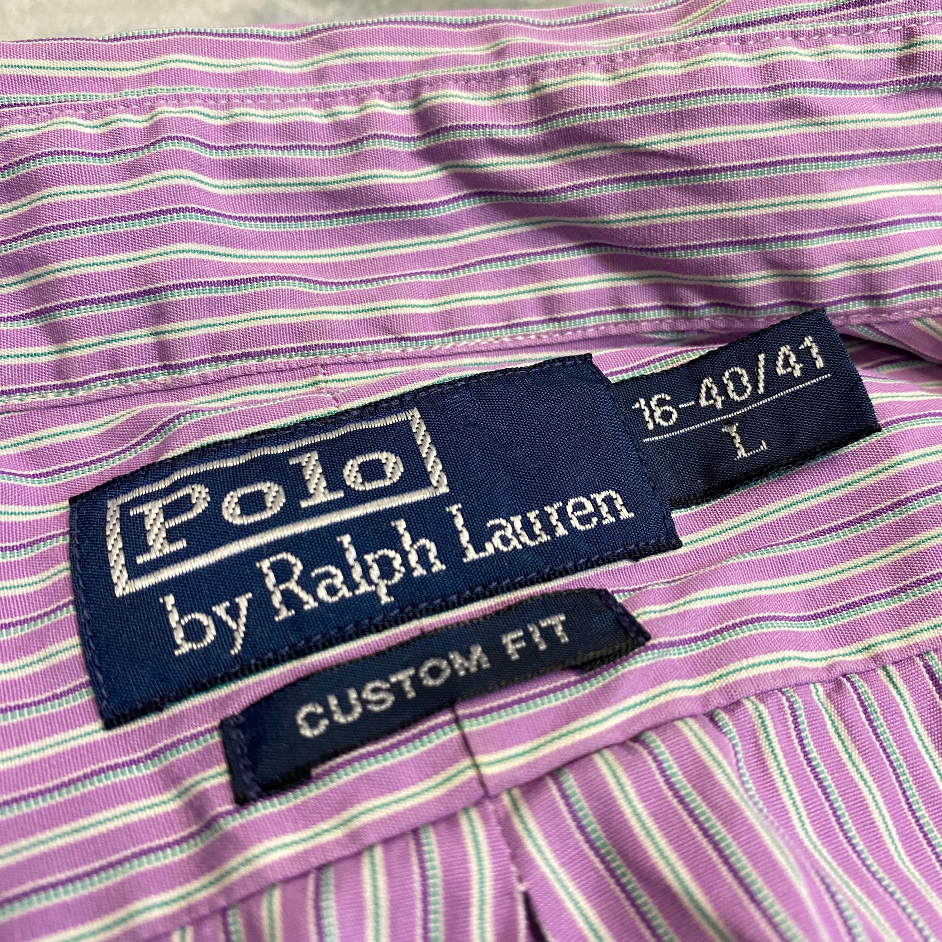 CAMISA POLO RALPH LAUREN OXFORD RAYAS LILA-AZUL CIELO TALLA 16-40/41 / L / CUSTOM FIT