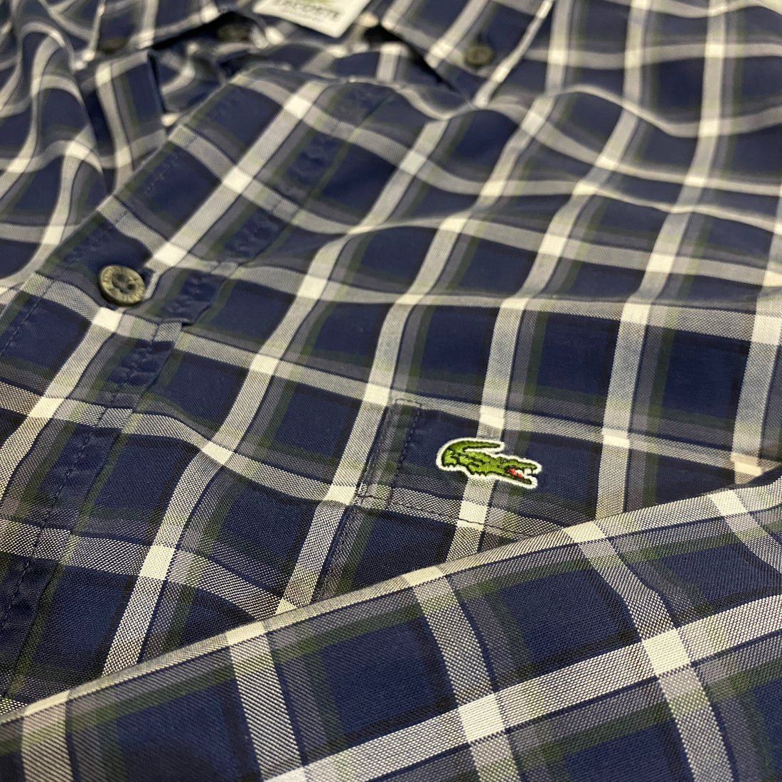 CAMISA LACOSTE CUADROS AZUL MARINO-GRIS TALLA 42 / REGULAR FIT