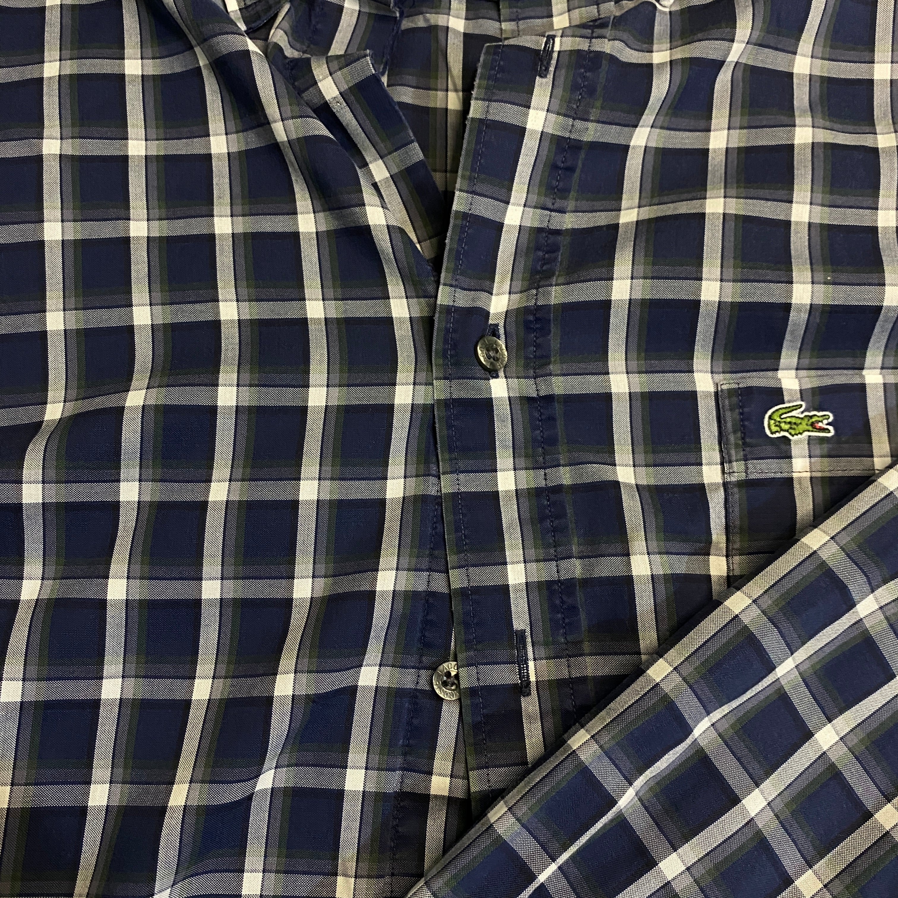 CAMISA LACOSTE CUADROS AZUL MARINO-GRIS TALLA 42 / REGULAR FIT