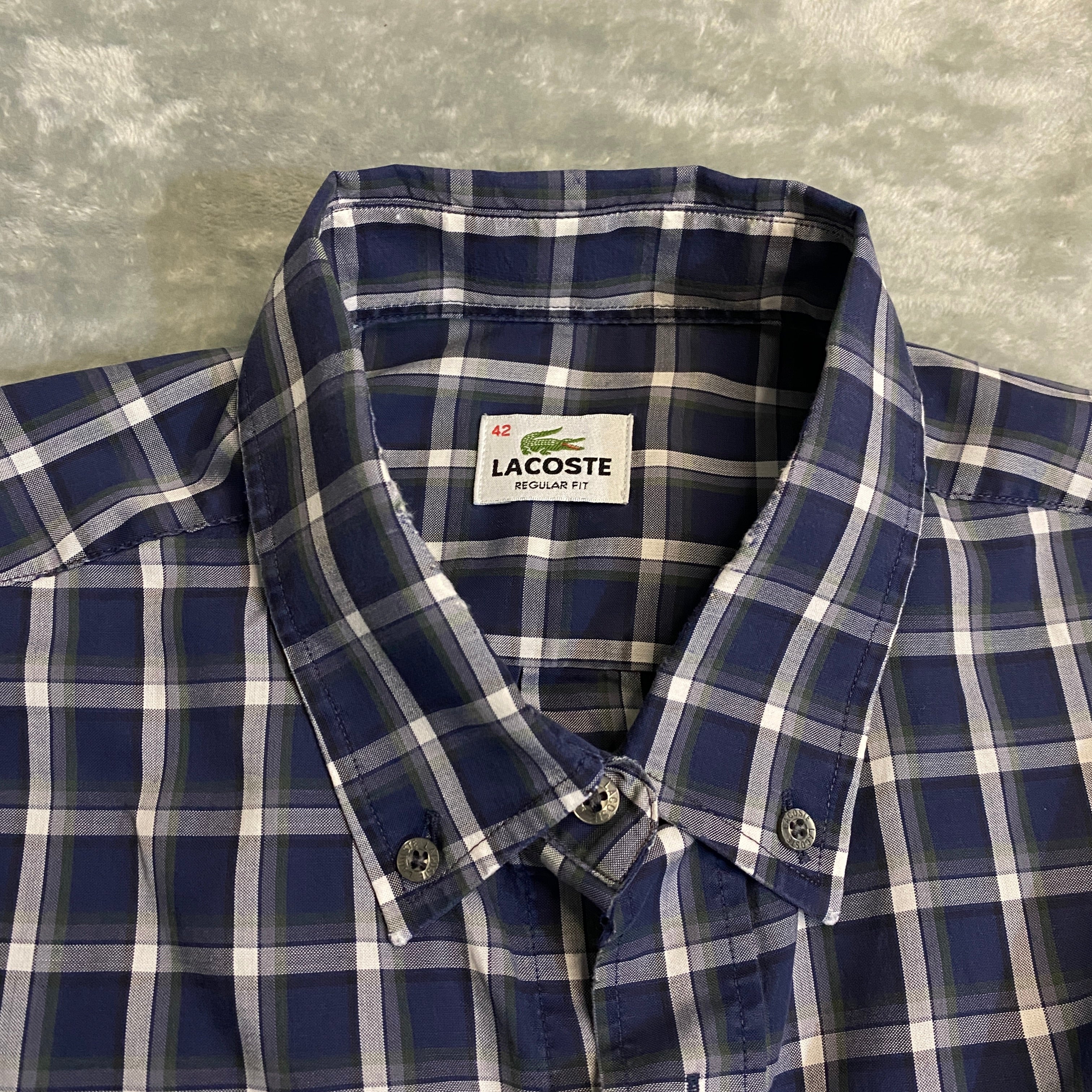 CAMISA LACOSTE CUADROS AZUL MARINO-GRIS TALLA 42 / REGULAR FIT