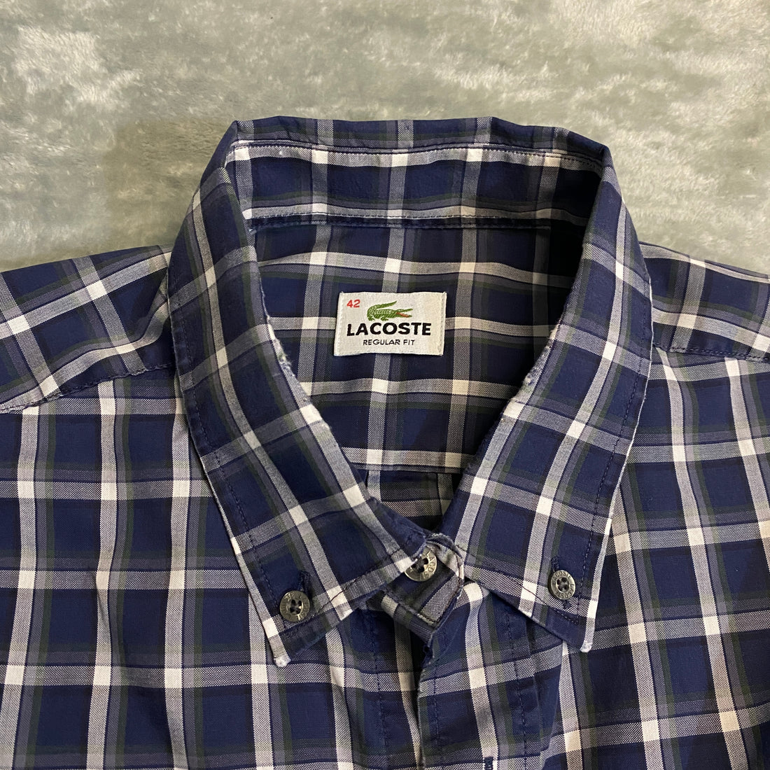 CAMISA LACOSTE CUADROS AZUL MARINO-GRIS TALLA 42 / REGULAR FIT