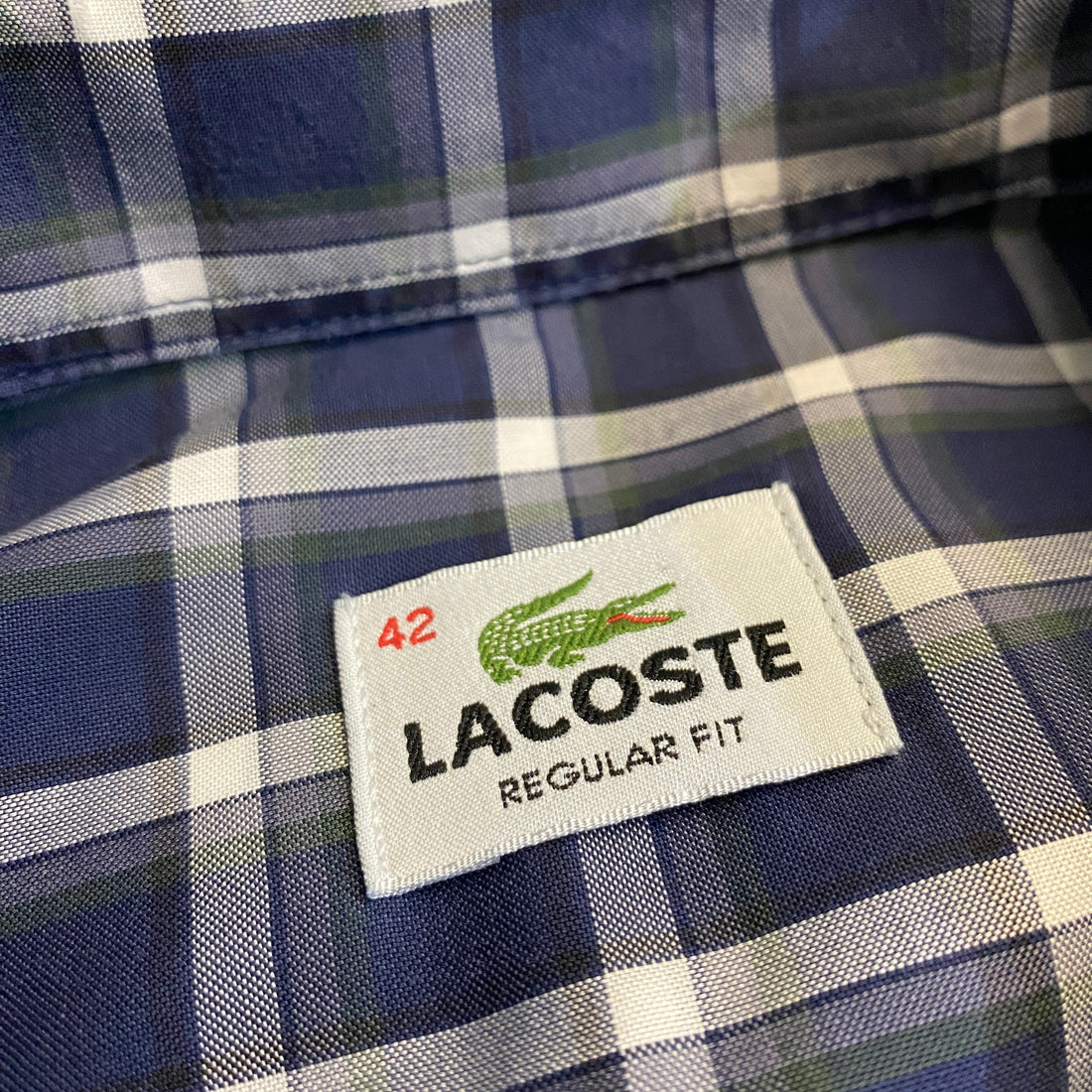 CAMISA LACOSTE CUADROS AZUL MARINO-GRIS TALLA 42 / REGULAR FIT