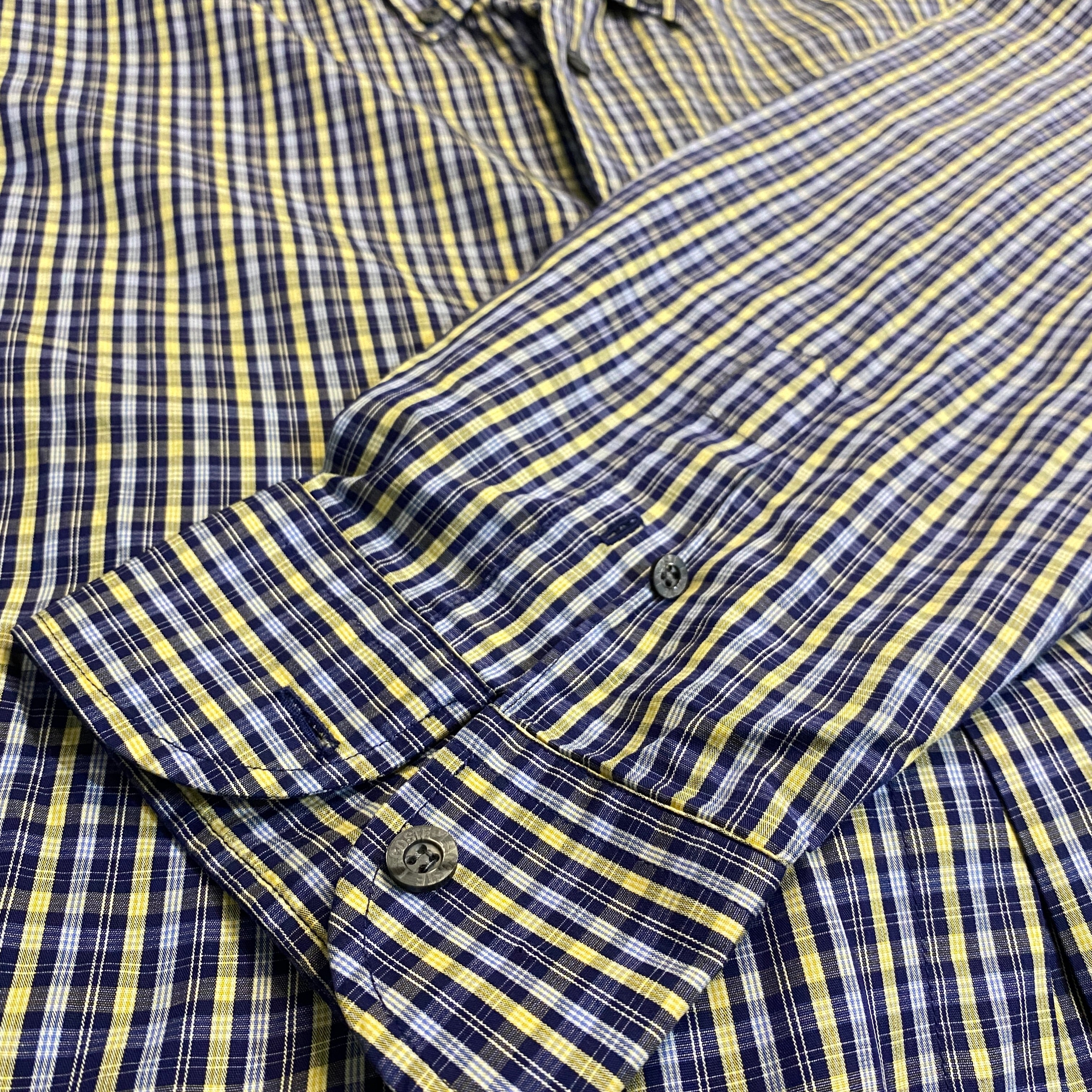 CAMISA LACOSTE CUADROS AZUL MARINO-AMARILLO TALLA XL / REGULAR FIT