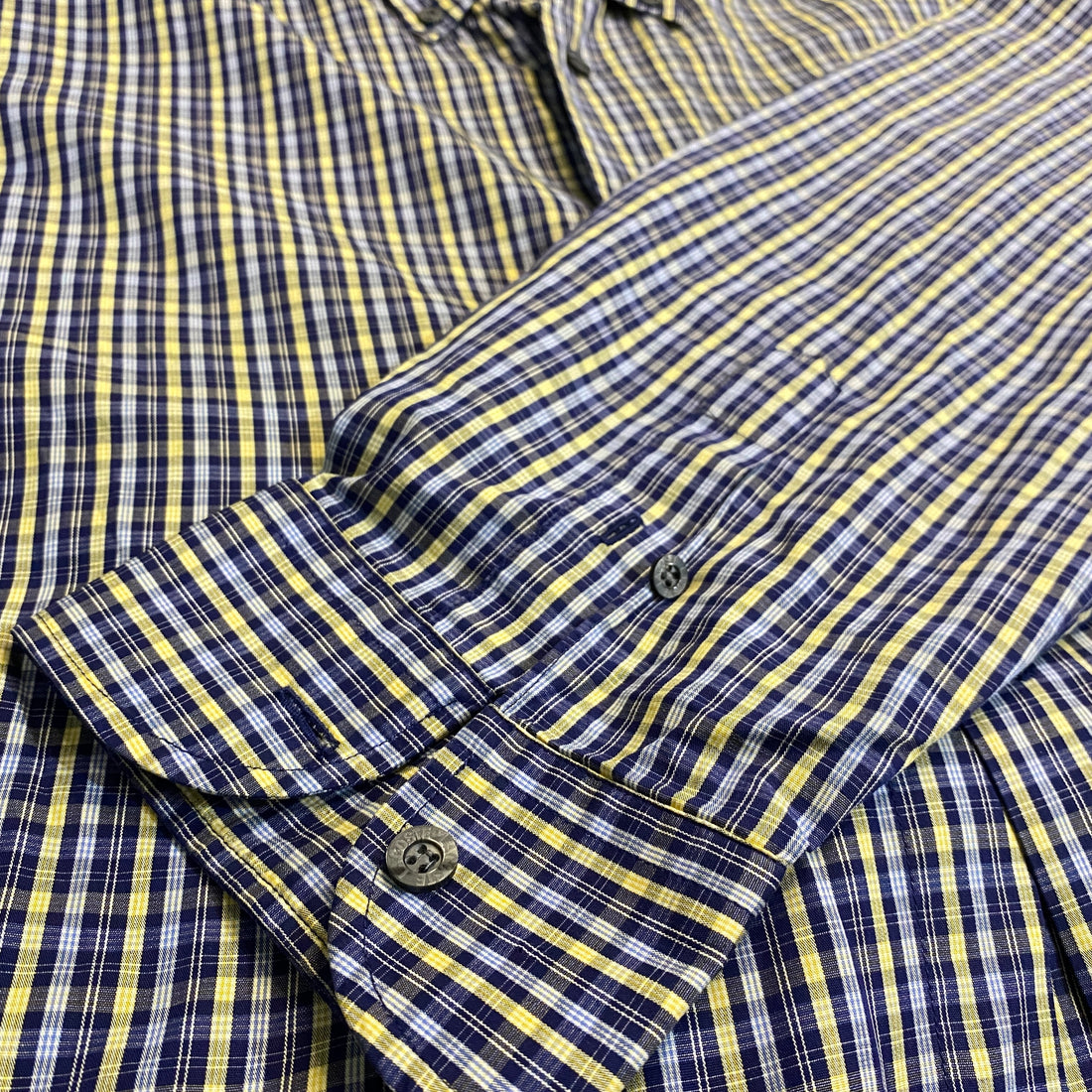 CAMISA LACOSTE CUADROS AZUL MARINO-AMARILLO TALLA XL / REGULAR FIT