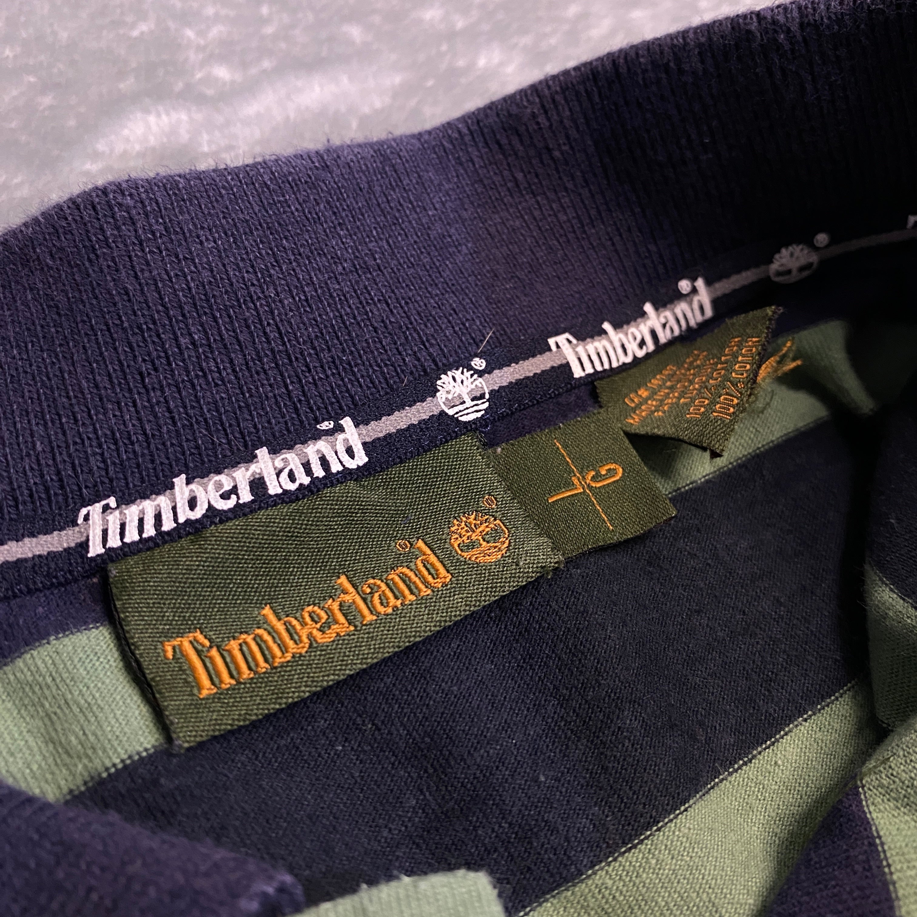 POLO TIMBERLAN VERDE BLANCO Y AZUL MARINO TALLA L