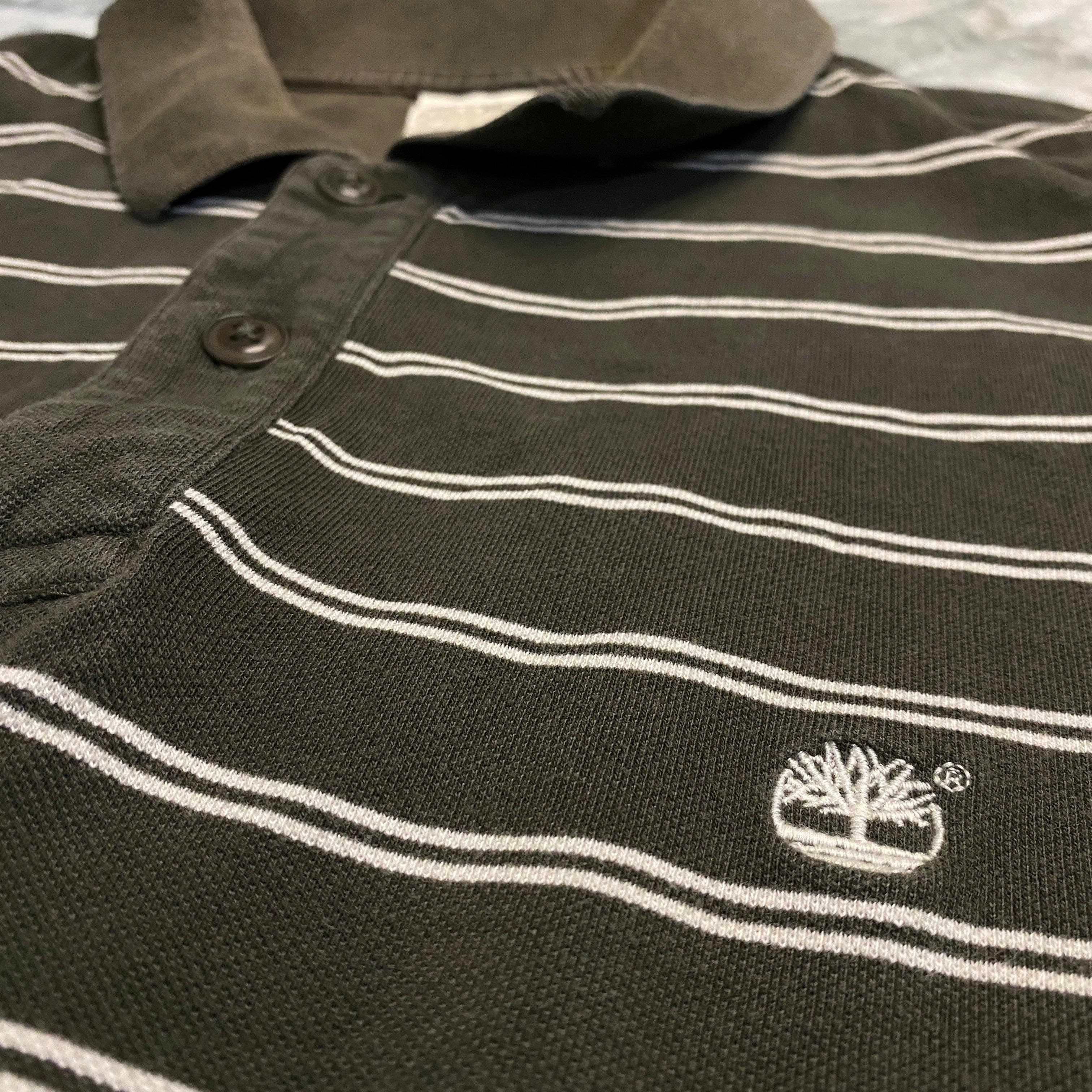 POLO TIMBERLAND RAYAS VERDE OSCURO + BLANCO TALLA XL