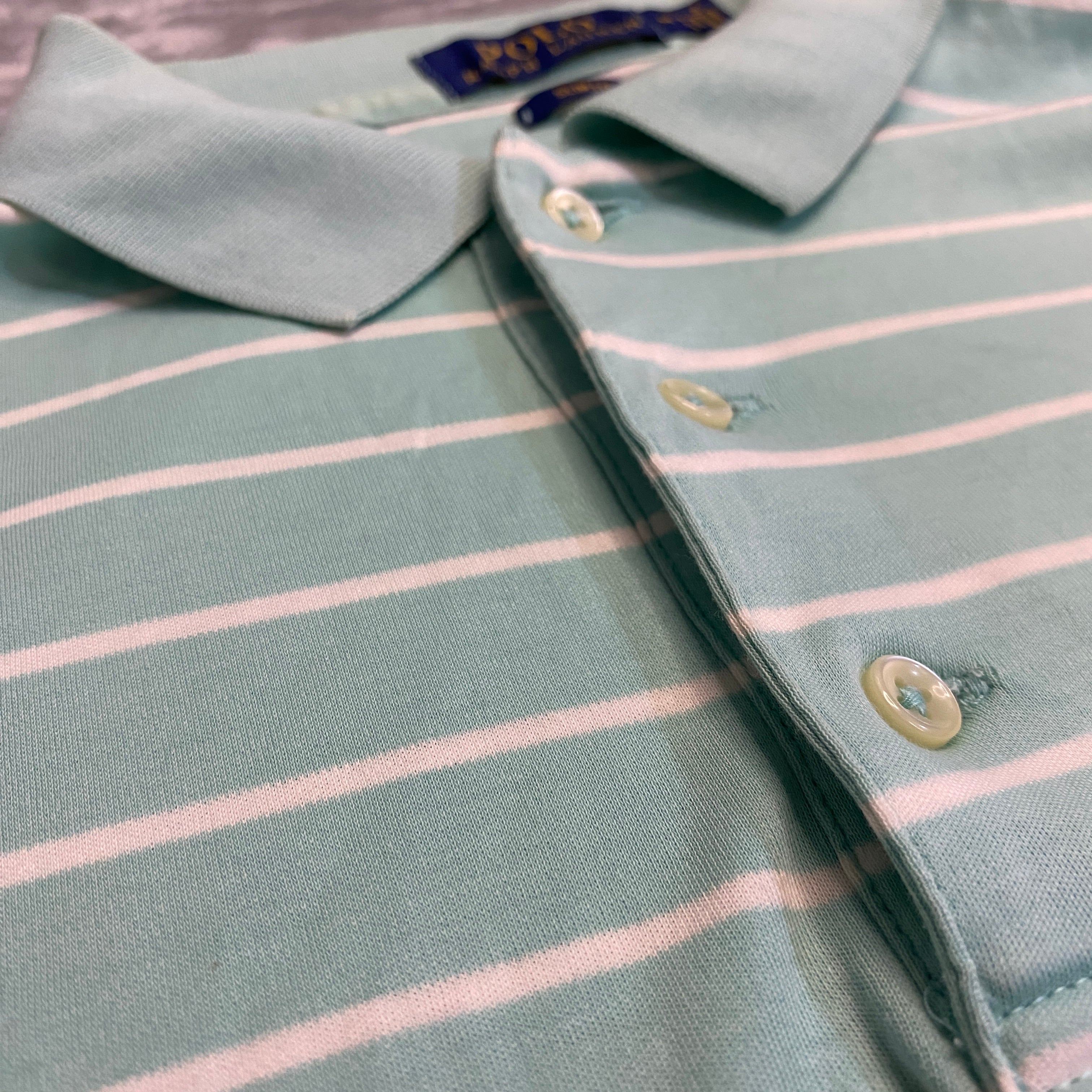 POLO RALPH LAUREN RAYAS VERDE AGUA + BLANCO TALLA M (SLIM FIT)