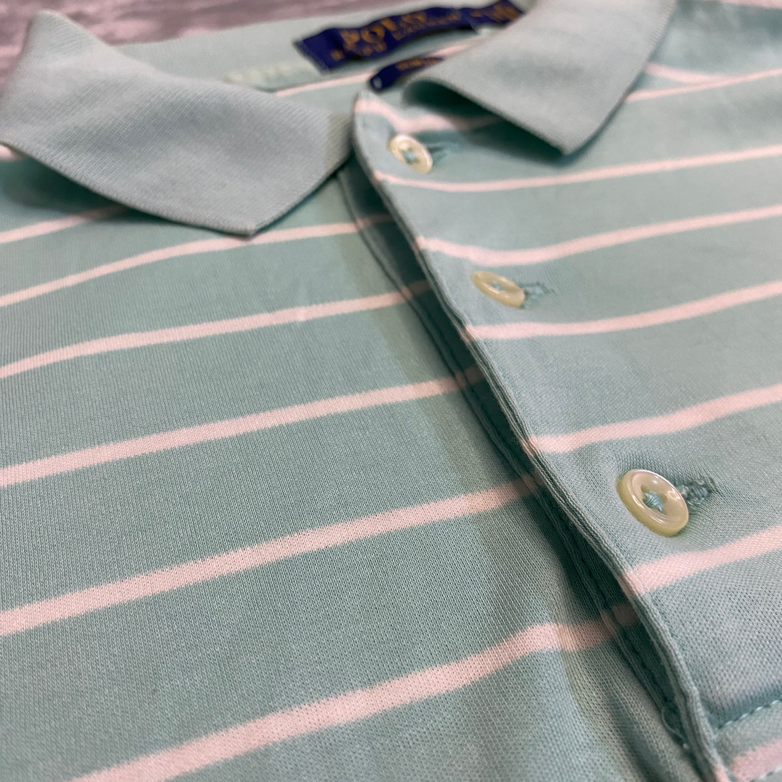 POLO RALPH LAUREN RAYAS VERDE AGUA + BLANCO TALLA M (SLIM FIT)
