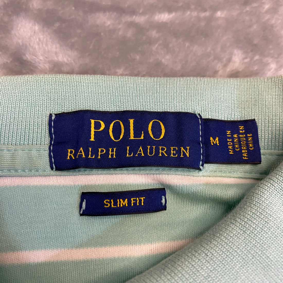 POLO RALPH LAUREN RAYAS VERDE AGUA + BLANCO TALLA M (SLIM FIT)